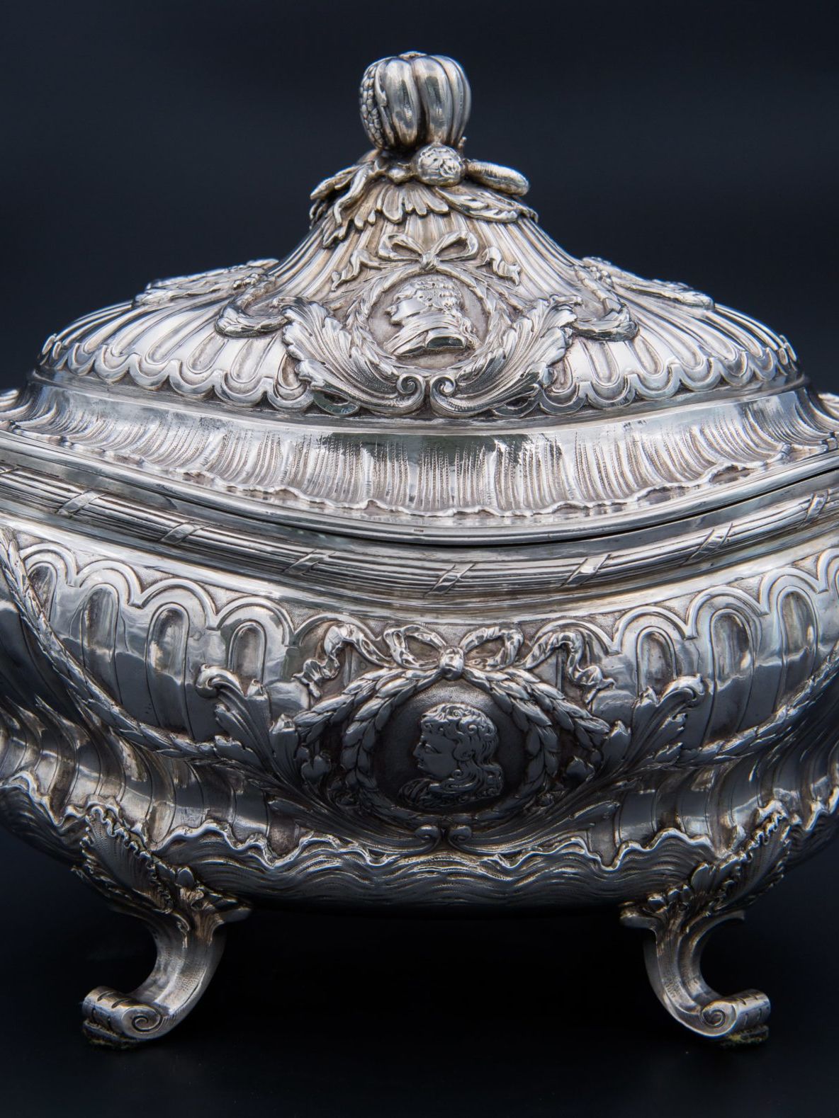 Solid silver vegetable dish, late 18th century.