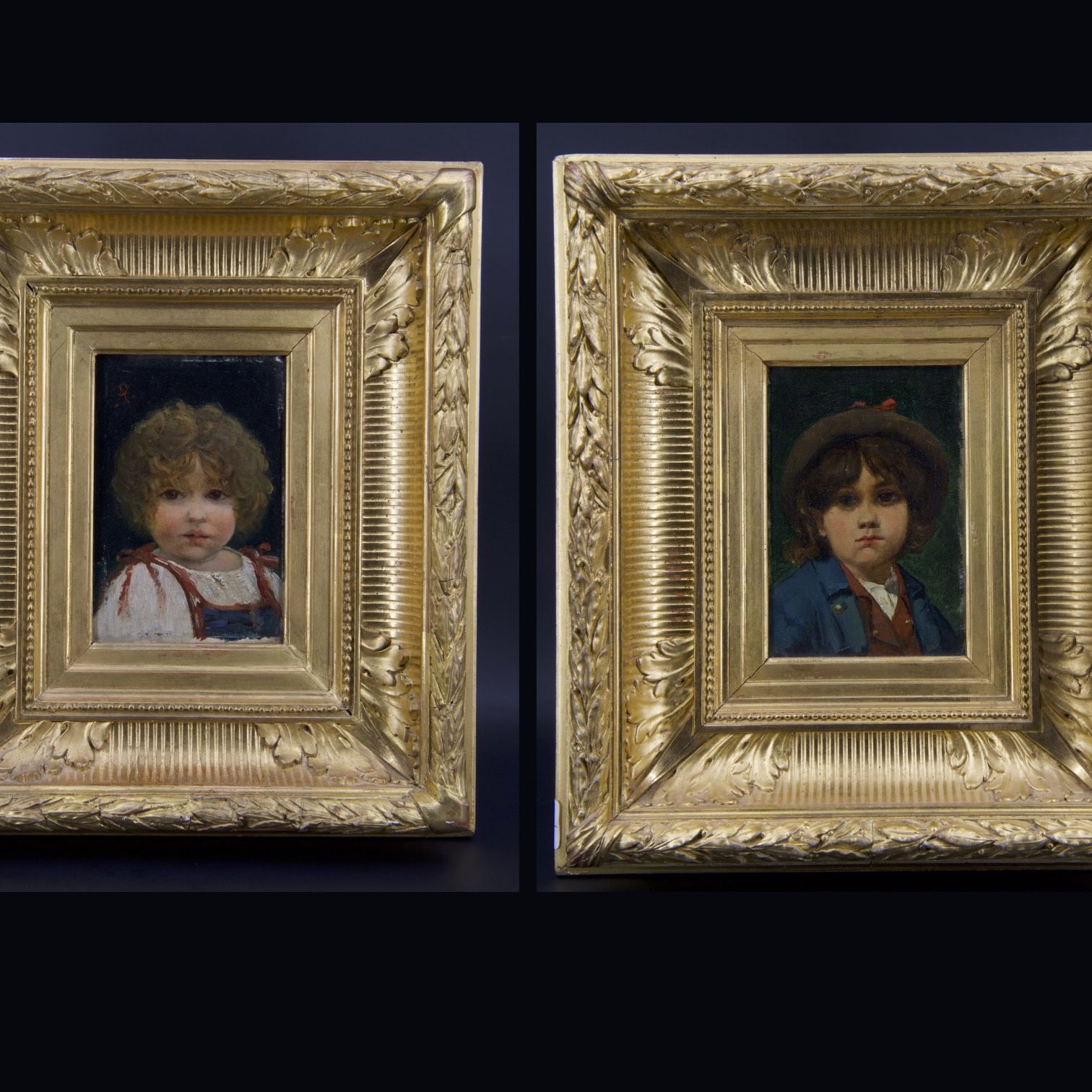 Paire d'huiles sur panneaux figurant des portraits d'enfants. Paris, XIXe siècle
