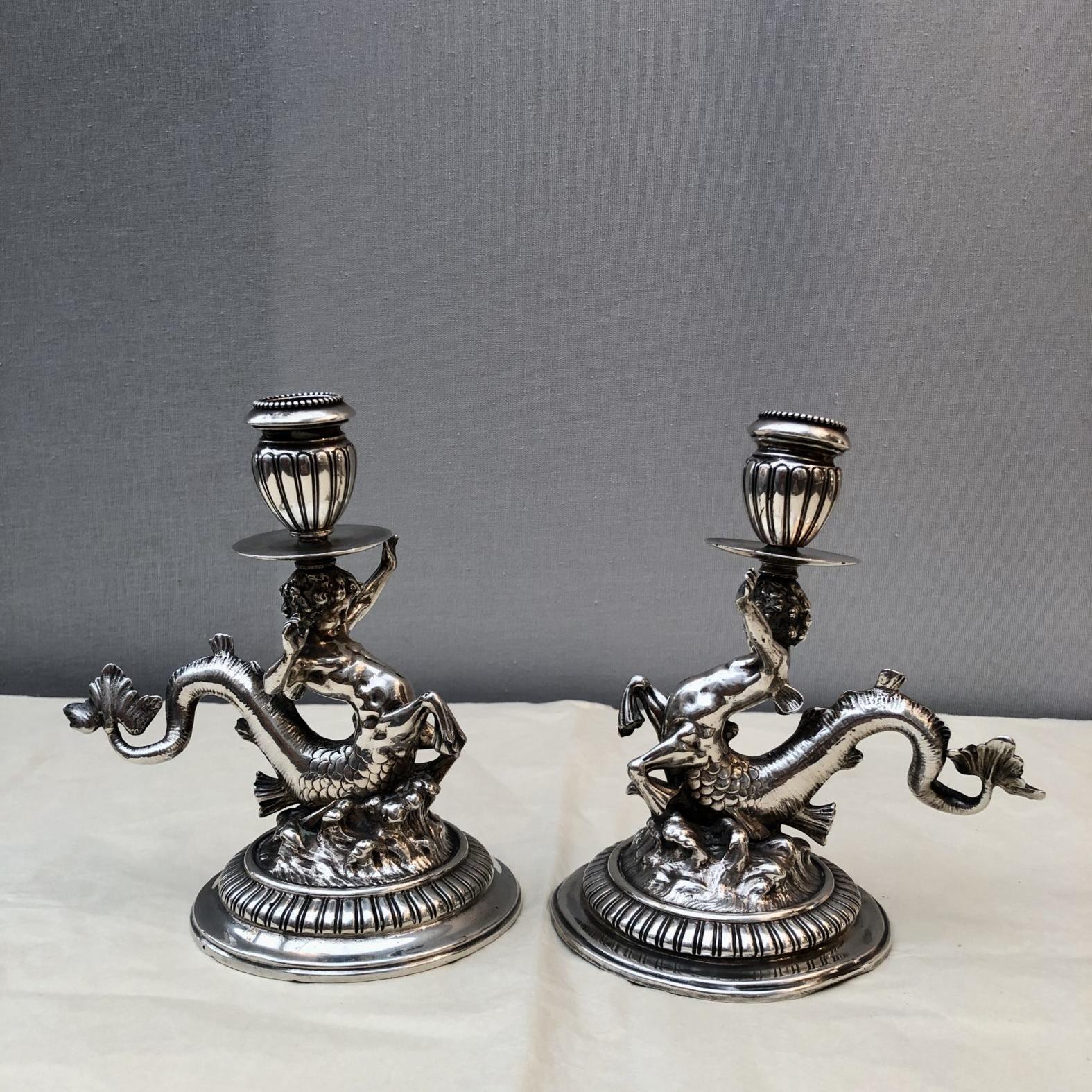 Pair of solid silver candlesticks, 19th century