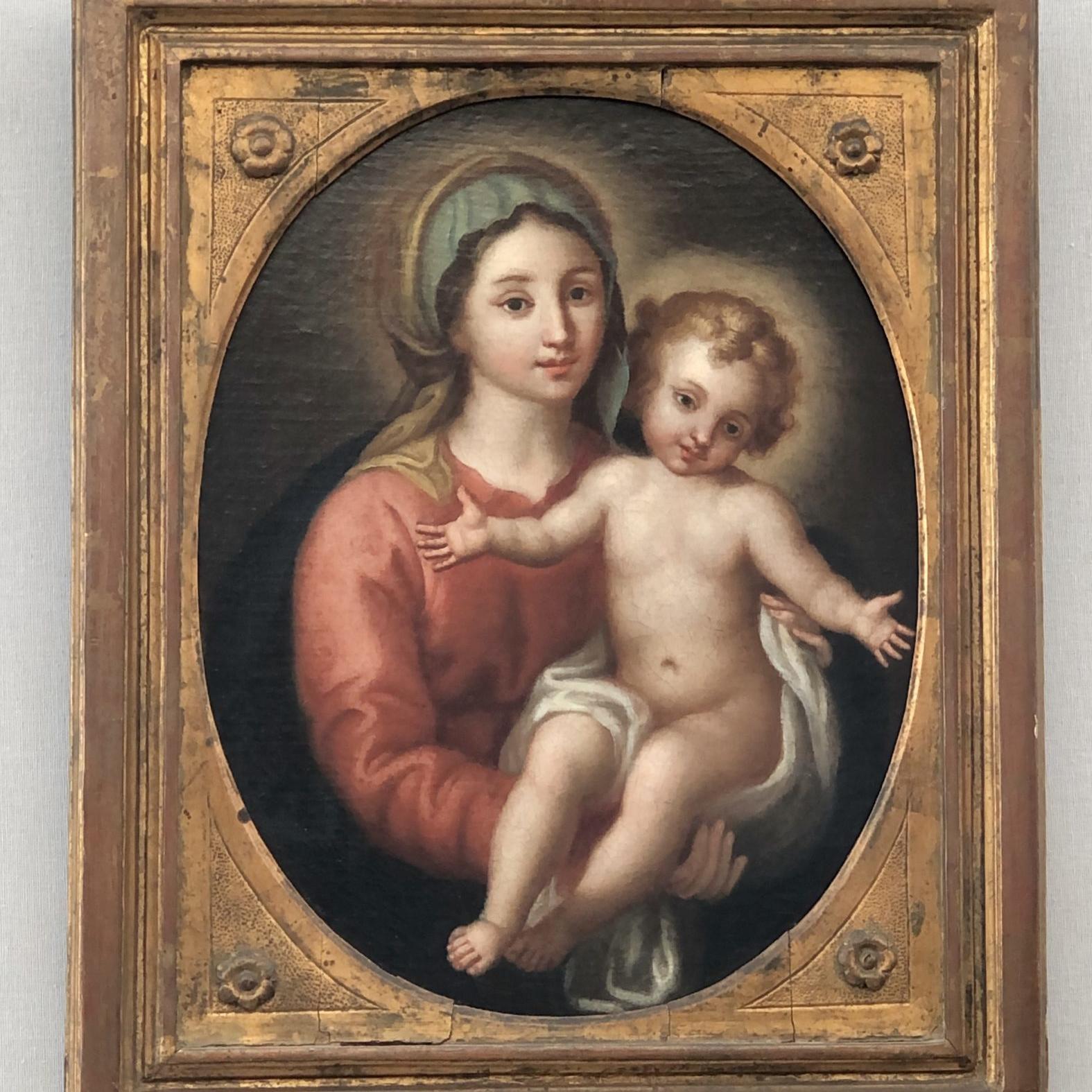 Vierge à l’enfant, huile sur toile. Italie, XVIIIe siècle