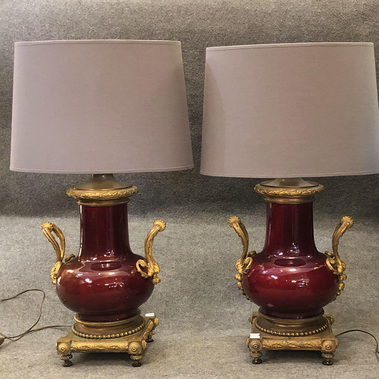 Pair of Oxblood Red Lamps, 19th Century