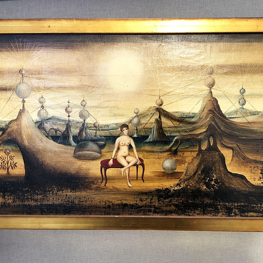 Huile sur toile intitulée Le Transformateur, signée Bourigeaud, 1970