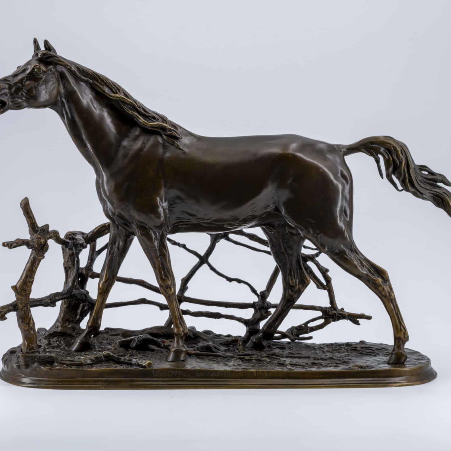 Cheval Djinn ou cheval à la barrière. Sculpture en bronze signée Pierre-Jules Mène (1810-1879)