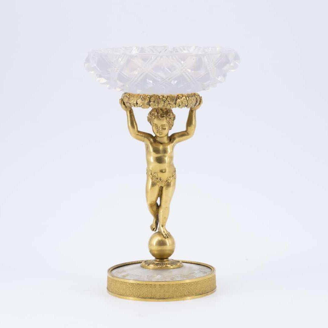 Crystal Bowl, Gilded Bronze and Mother-of-Pearl Base, 19th Century