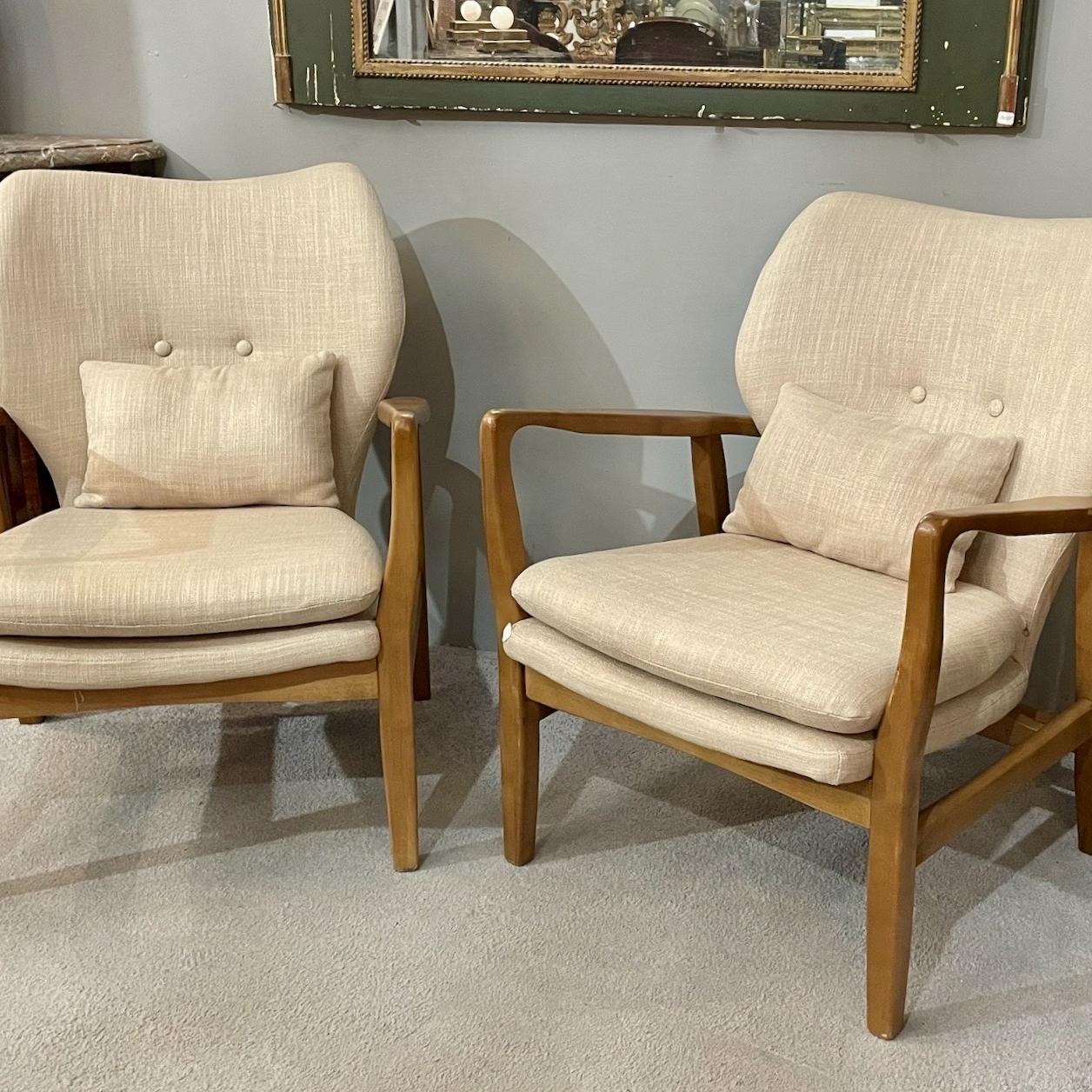 Pair of Guillerme and Chambron style Armchairs, 20th Century