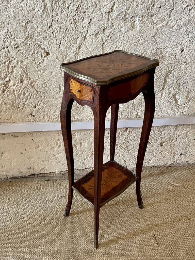 Petite Table D'appoint Ancienne En Merisier - Sellette Chevet Rognon Avec Tiroir