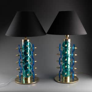 Paire de lampes en verre Murano bleu, XXe siècle