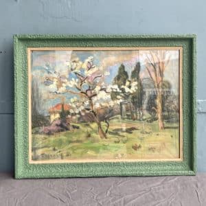 Paysage printanier. Gouache sur papier craft signée et datée 1935