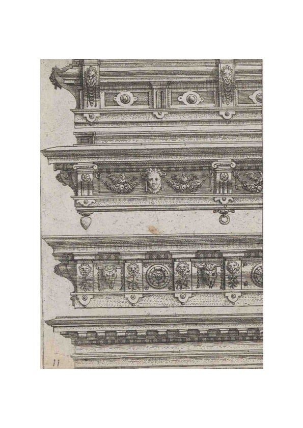 Planche d’ornements extraite du recueil Différents pourtraicts de menuiserie (circa 1583), par Hans Vriedeman de Vries (1527 – 1604 ?) © Bibliothèque de l’université d’Utrecht