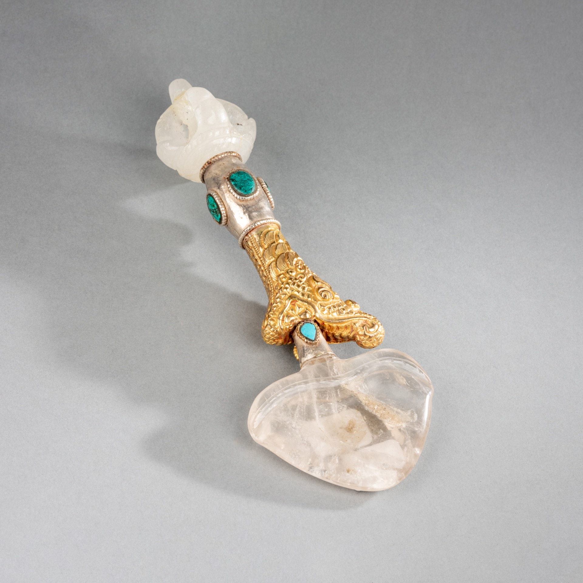 Sceptre en cristal de roche, argent et métal doré, XXe siècle