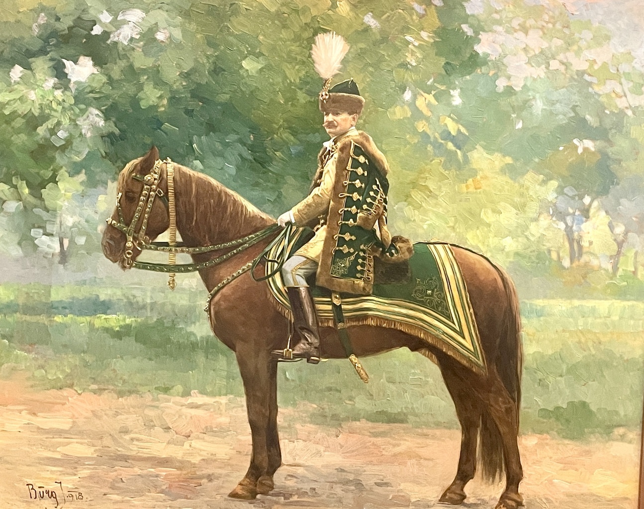 Huile sur toile représentant un cavalier Hussard, XXe siècle