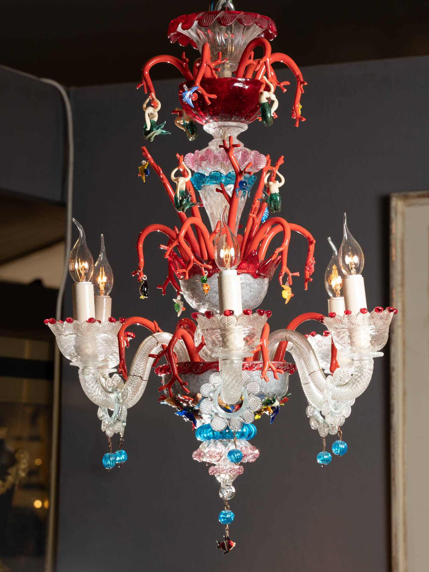 Lustre en verre Murano, décor marin, circa 1950 