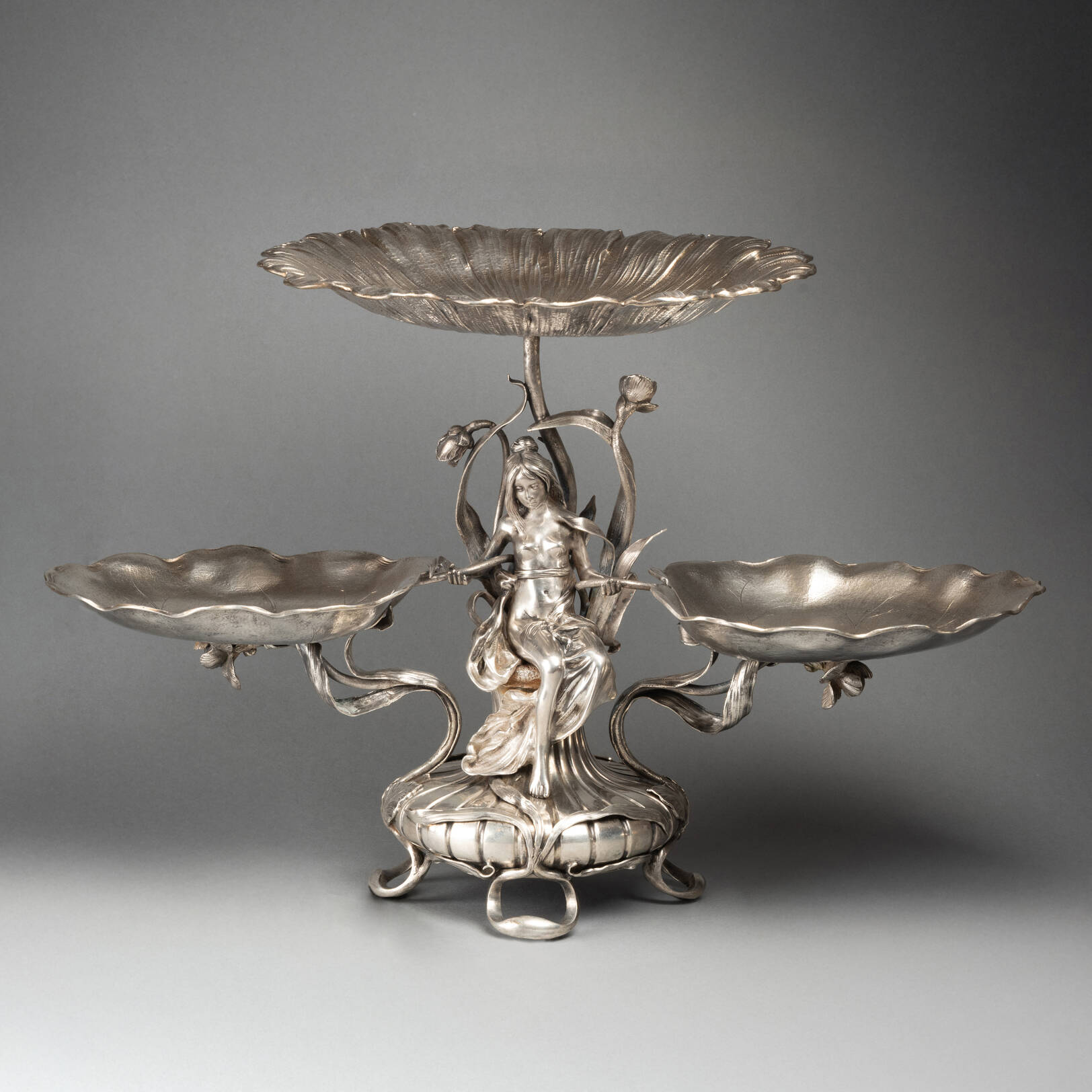 Présentoir Art Nouveau En Argent Massif, XIXe Siècle