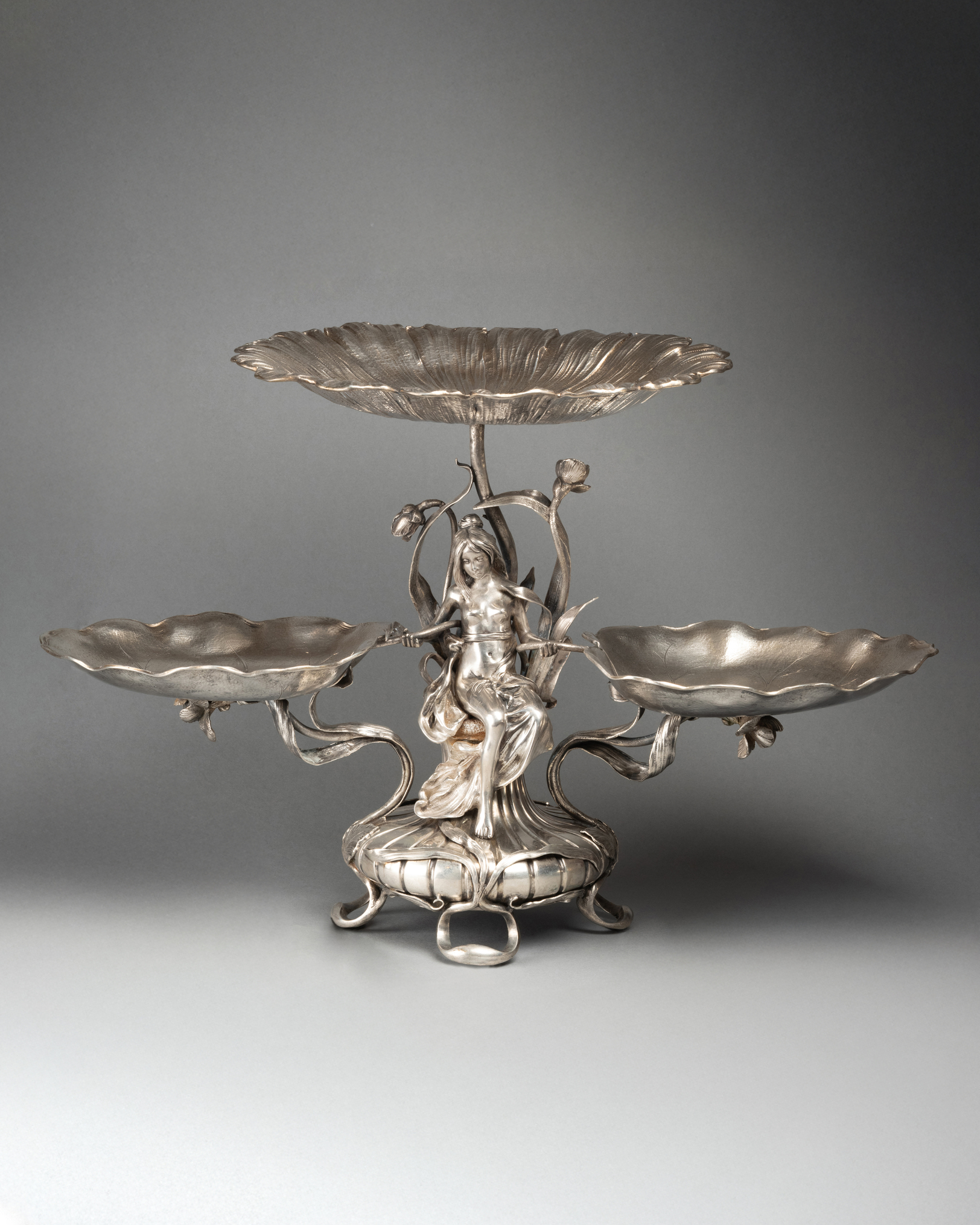 Présentoir Art Nouveau En Argent Massif, XIXe Siècle