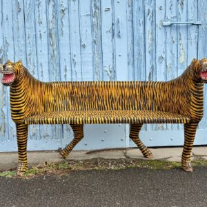 Carved and Painted Wooden Bench, 20th Century