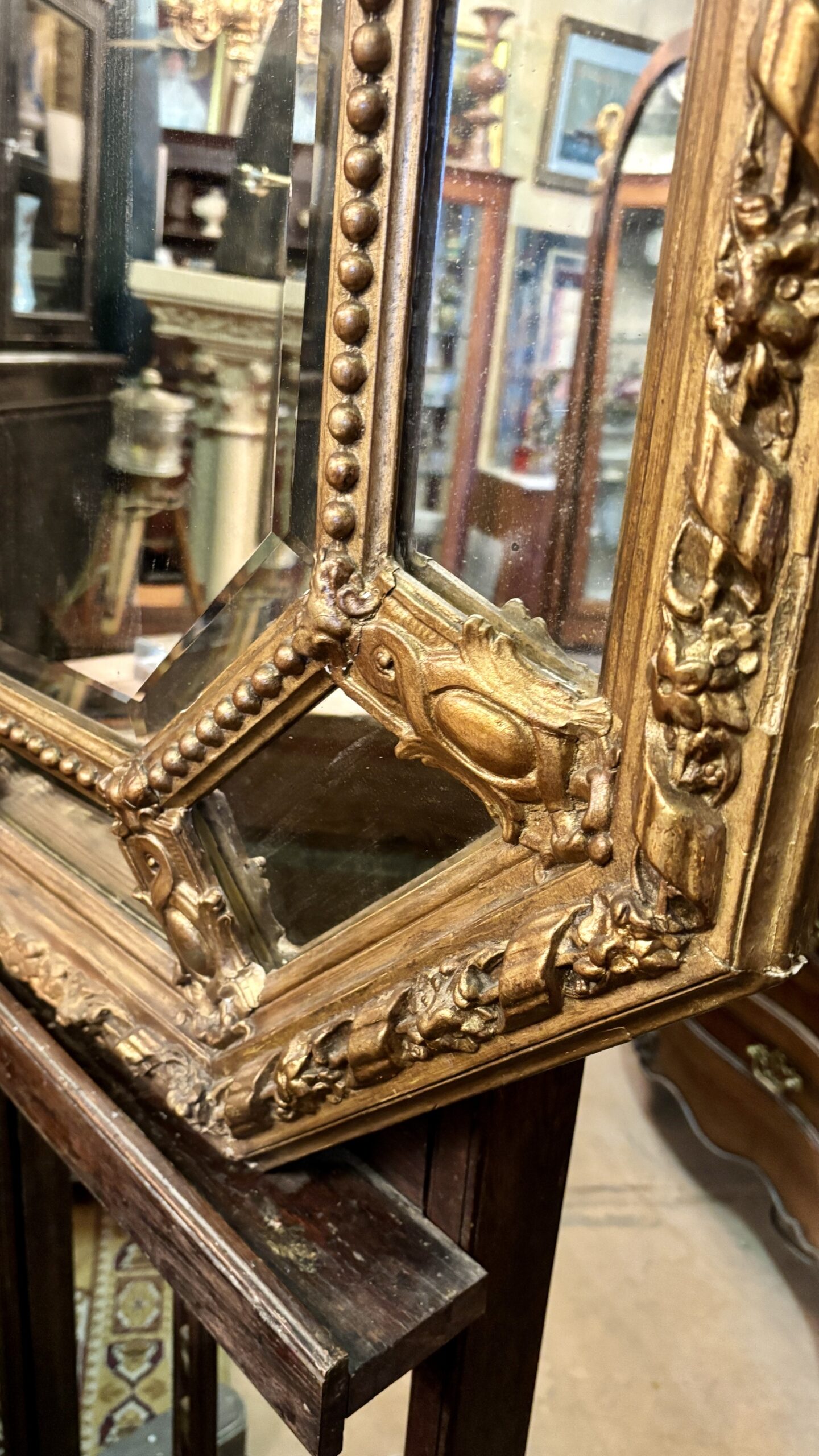 Octagonal Mirror with Side Panels, 19th Century