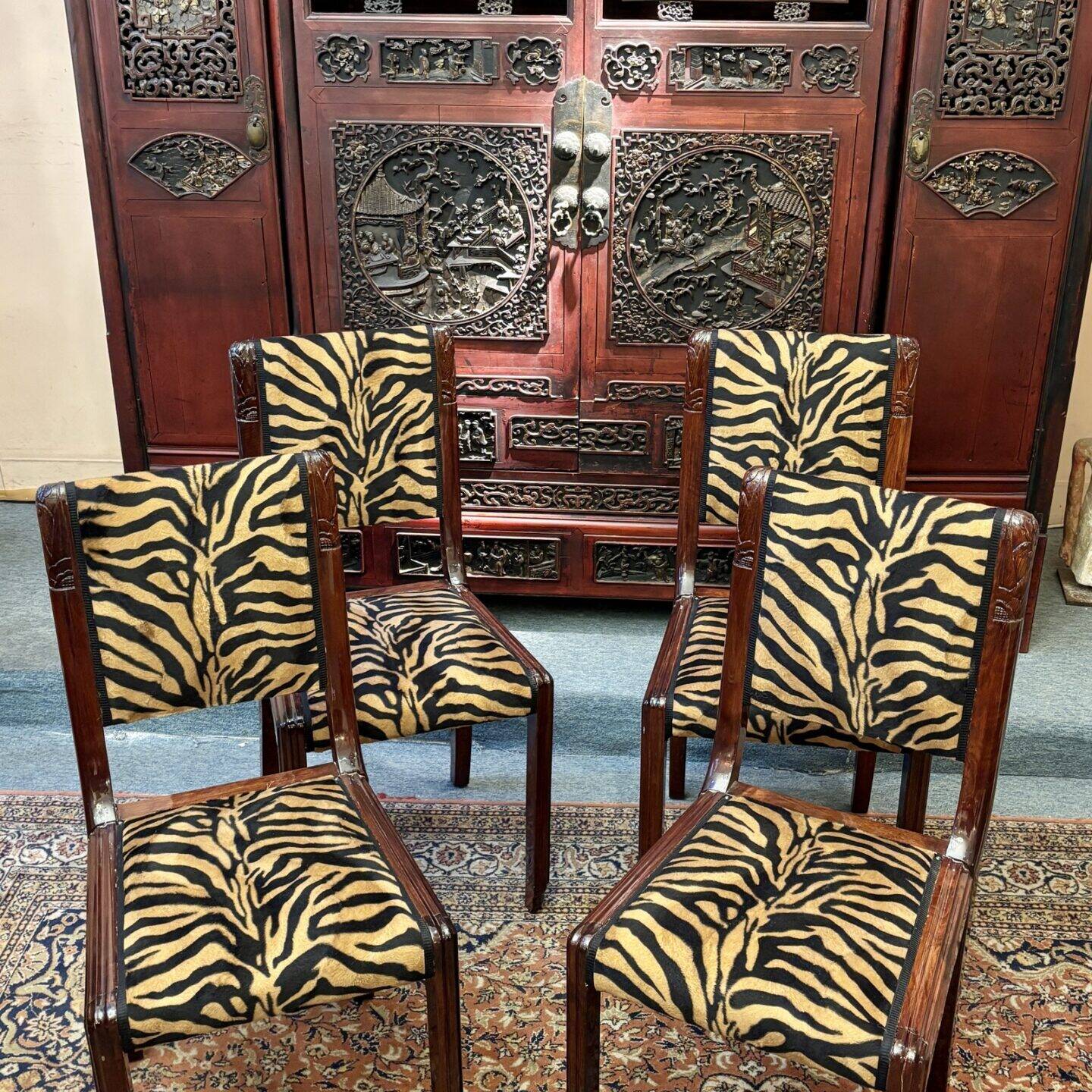 Four Art Deco Mahogany Chairs, Late 19th - Early 20th Century