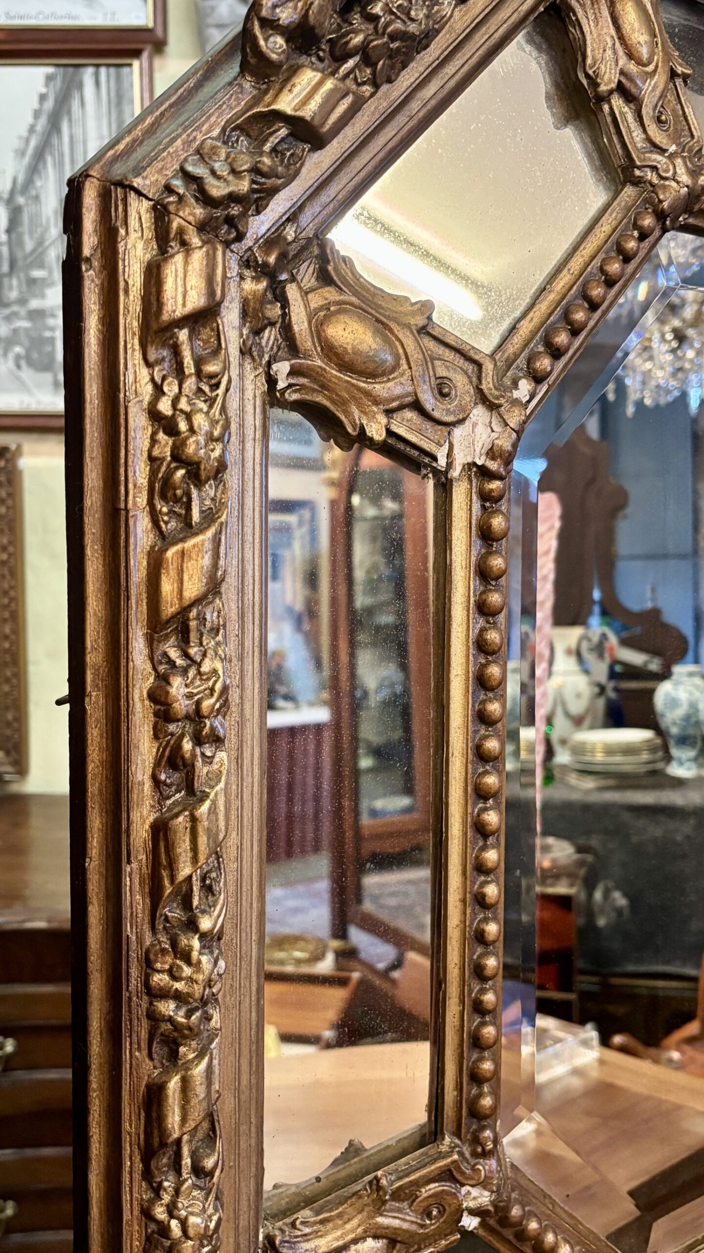 Octagonal Mirror with Side Panels, 19th Century