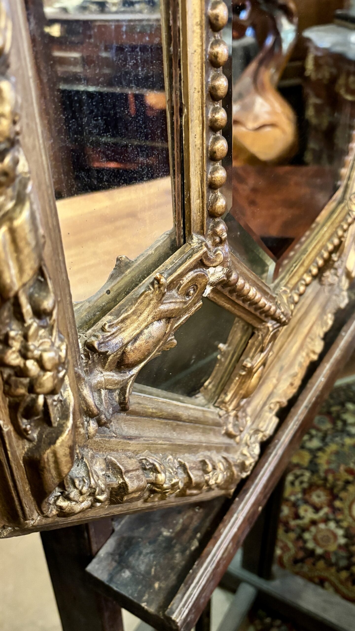 Octagonal Mirror with Side Panels, 19th Century