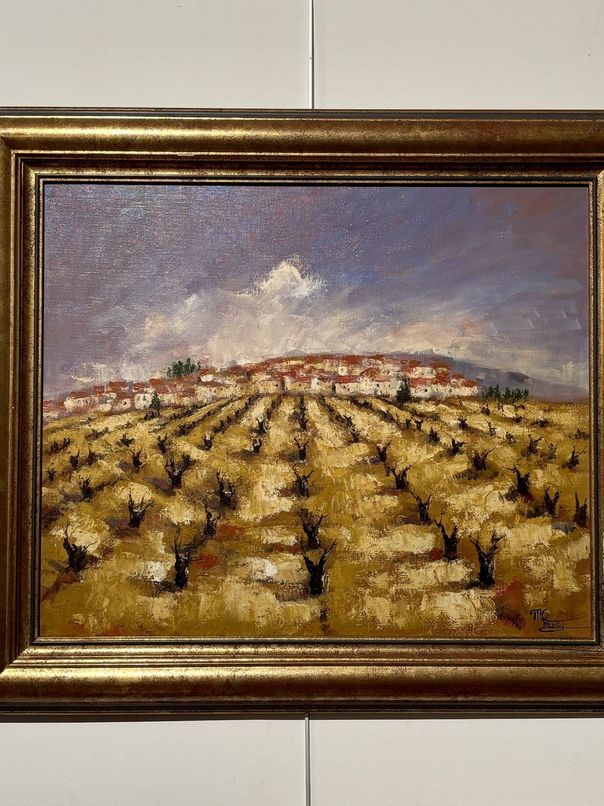 Huile sur toile « Le Vignoble », signé Marie-Claude Trehet.