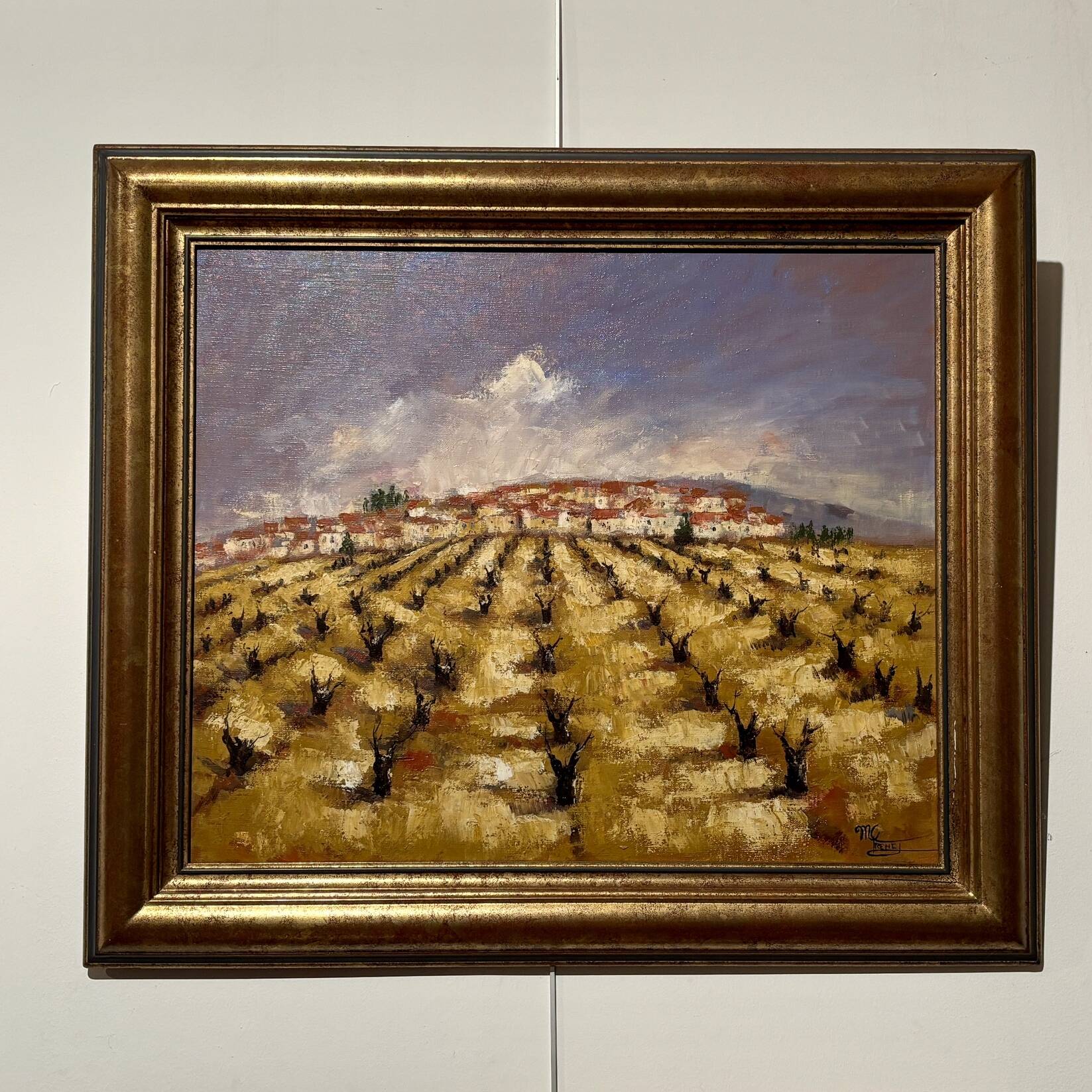 Huile sur toile « Le Vignoble », signé Marie-Claude Trehet.