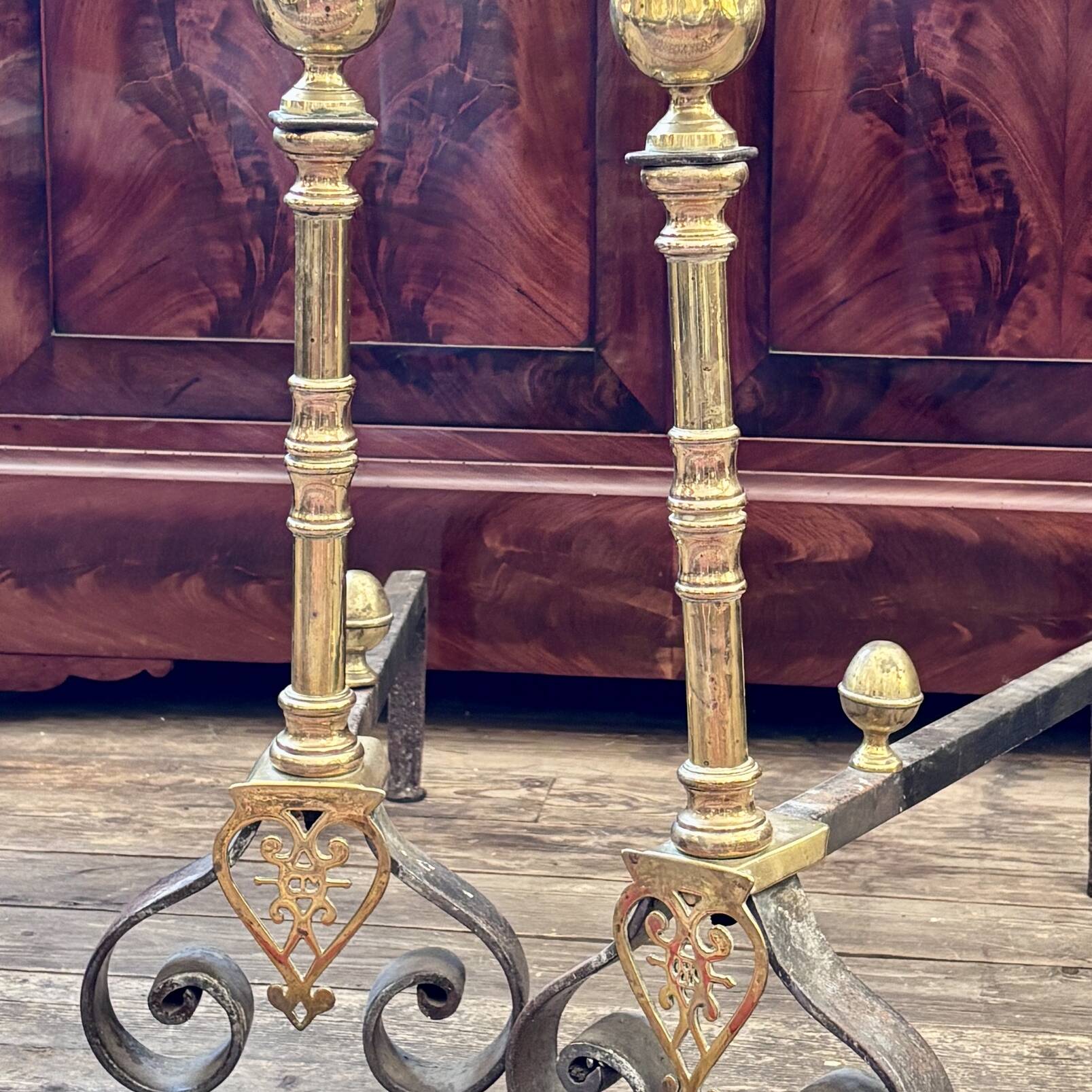 Paire de chenets en bronze, XIXe siècle