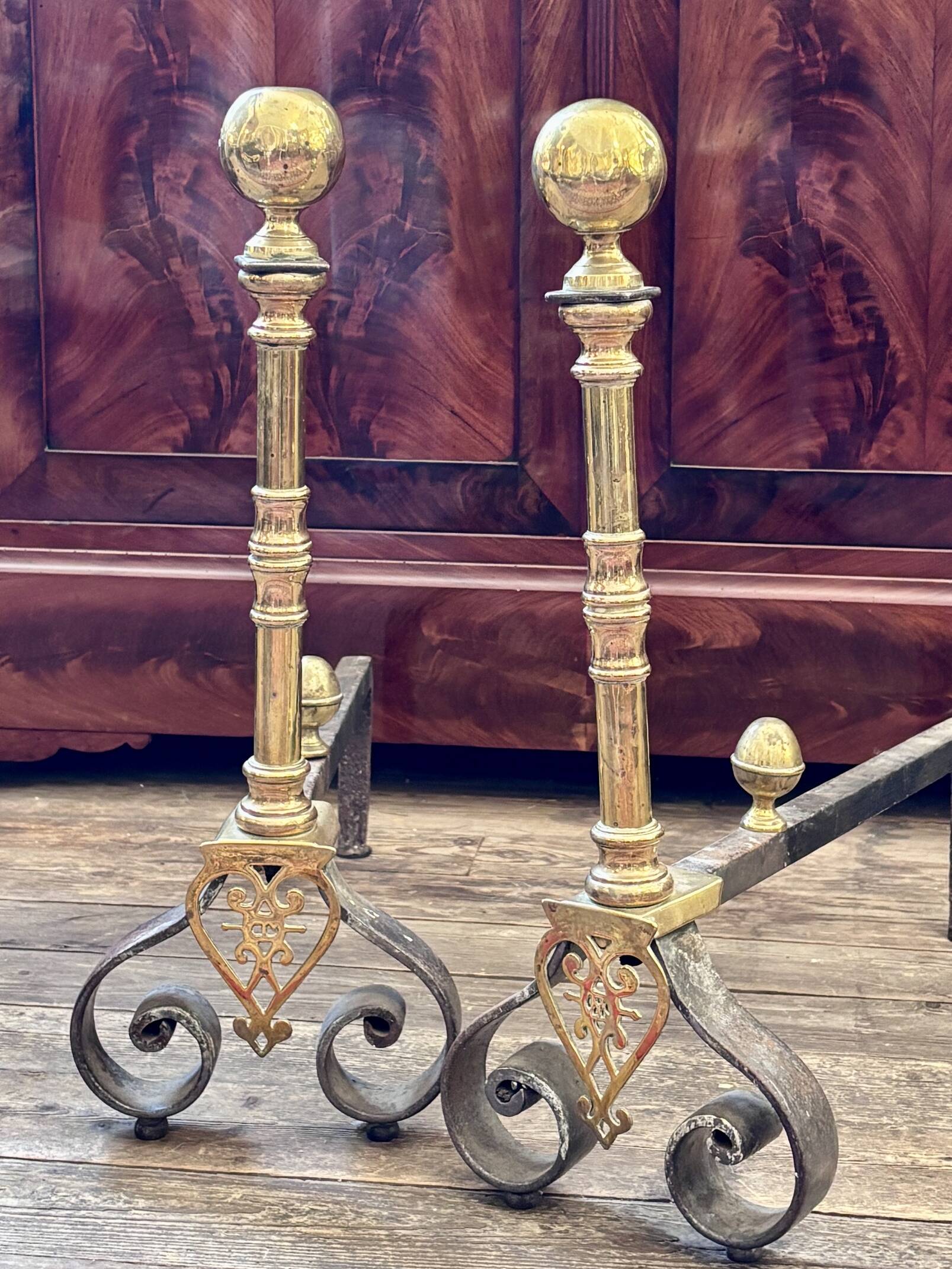 Paire de chenets en bronze, XIXe siècle