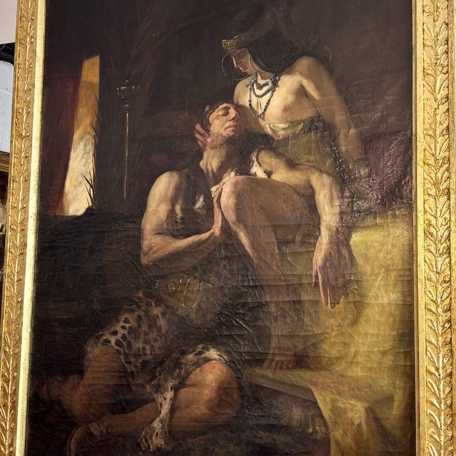 Grande huile sur toile, Samson et Dalila, dans le goût de William Bouguereau, XIXe siècle