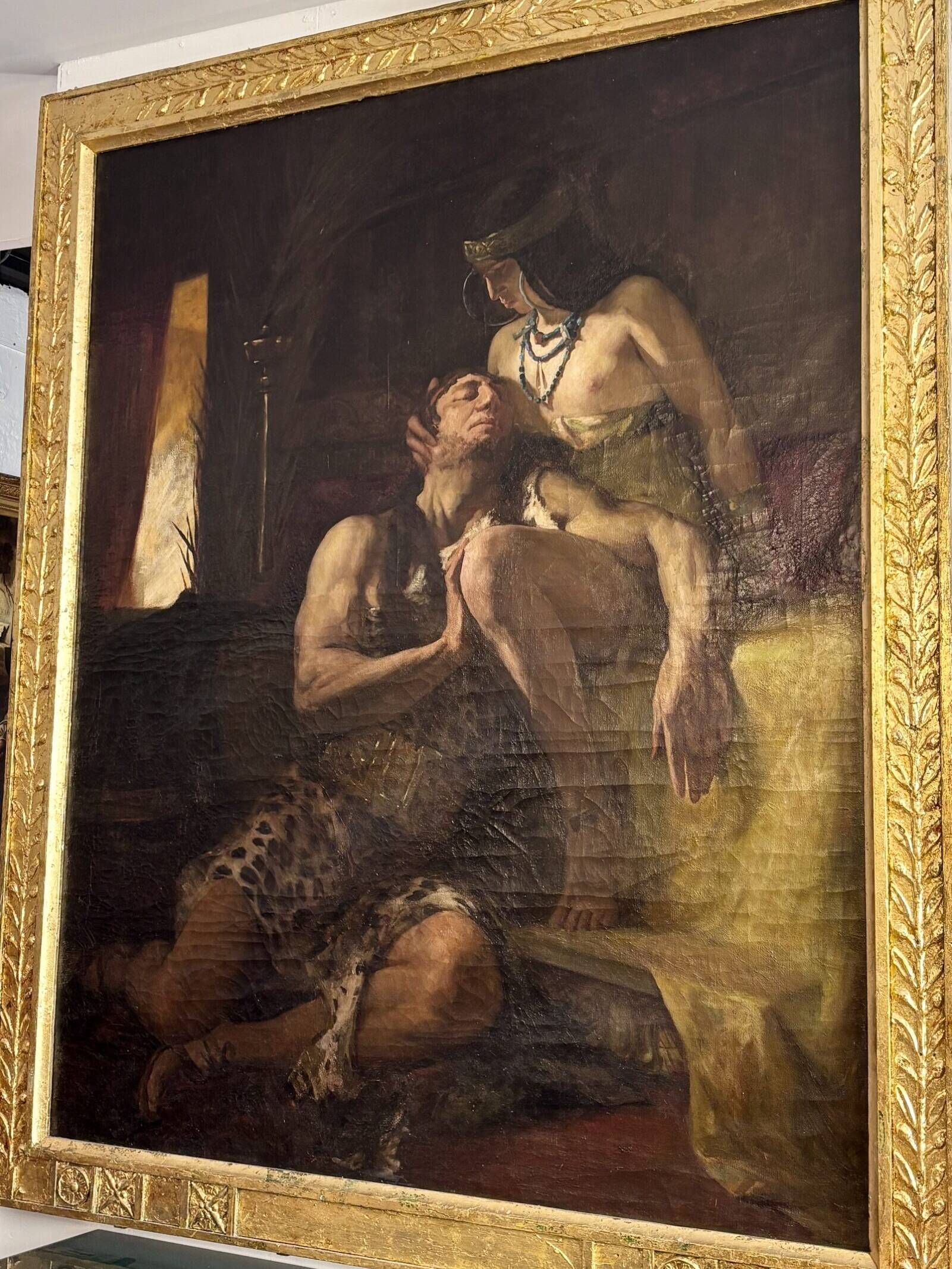 Grande huile sur toile, Samson et Dalila, dans le goût de William Bouguereau, XIXe siècle