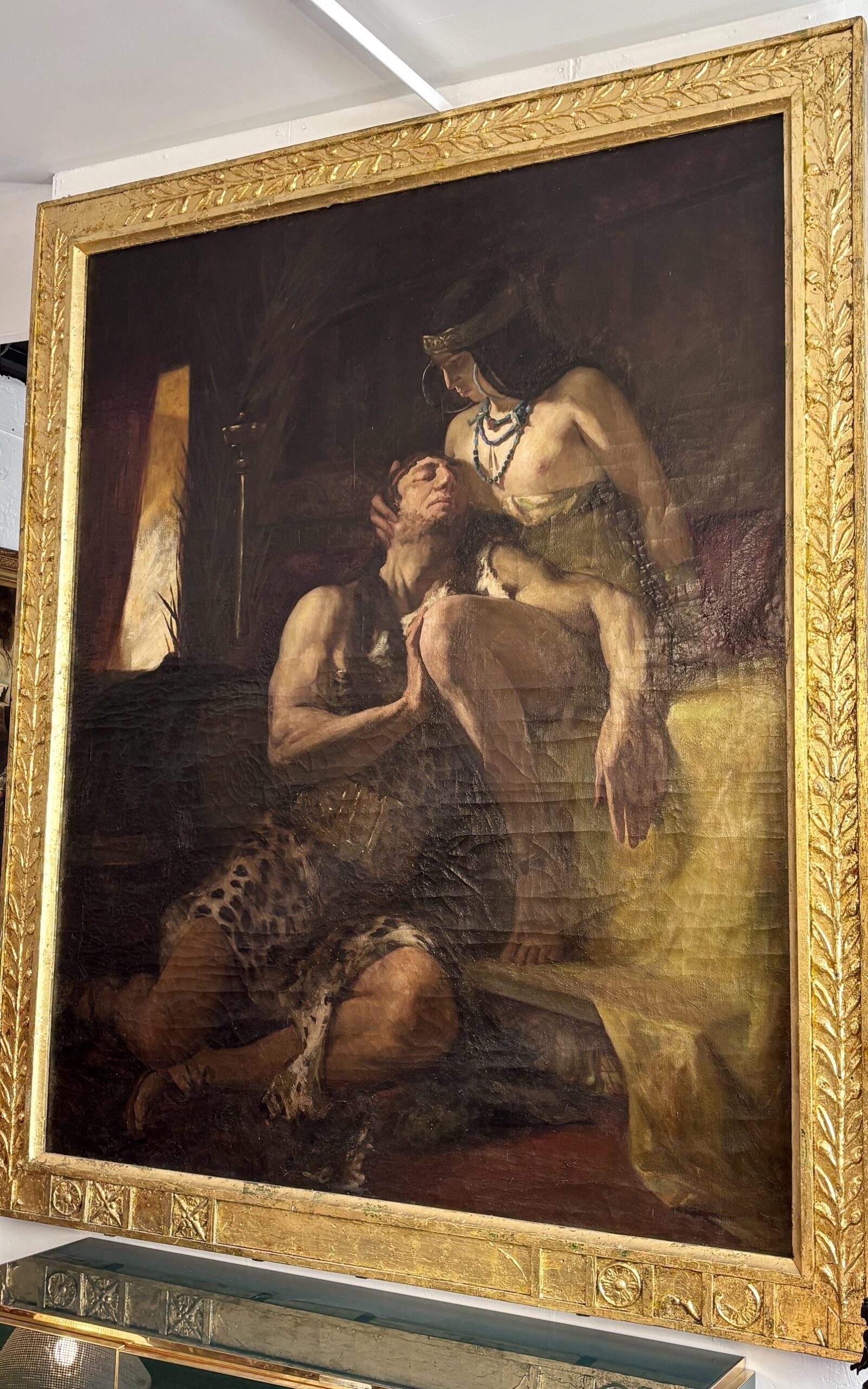 Grande huile sur toile, Samson et Dalila, dans le goût de William Bouguereau, XIXe siècle