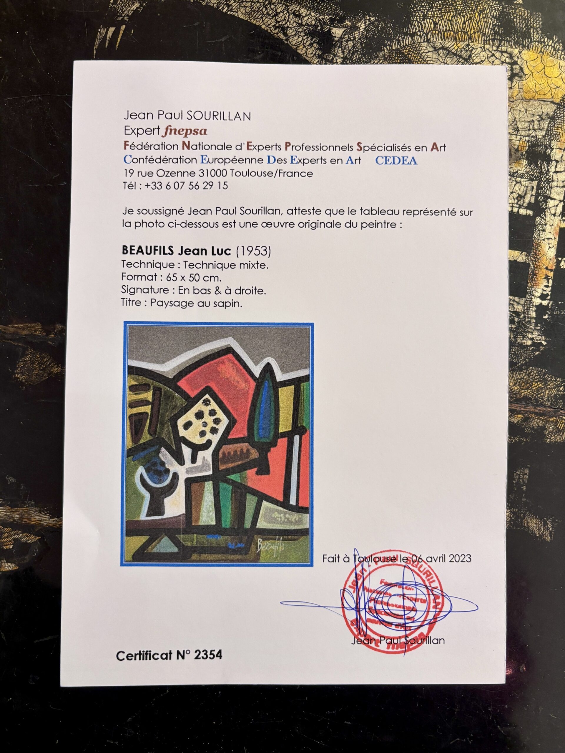 Jean-Luc Beaufils (né en 1953), Paysage au sapin, technique mixte