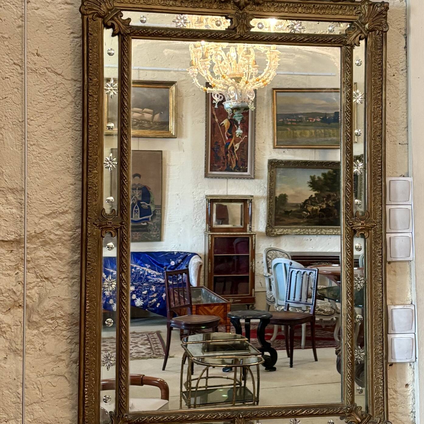 Grand miroir à parcloses en bois doré, XIXe siècle