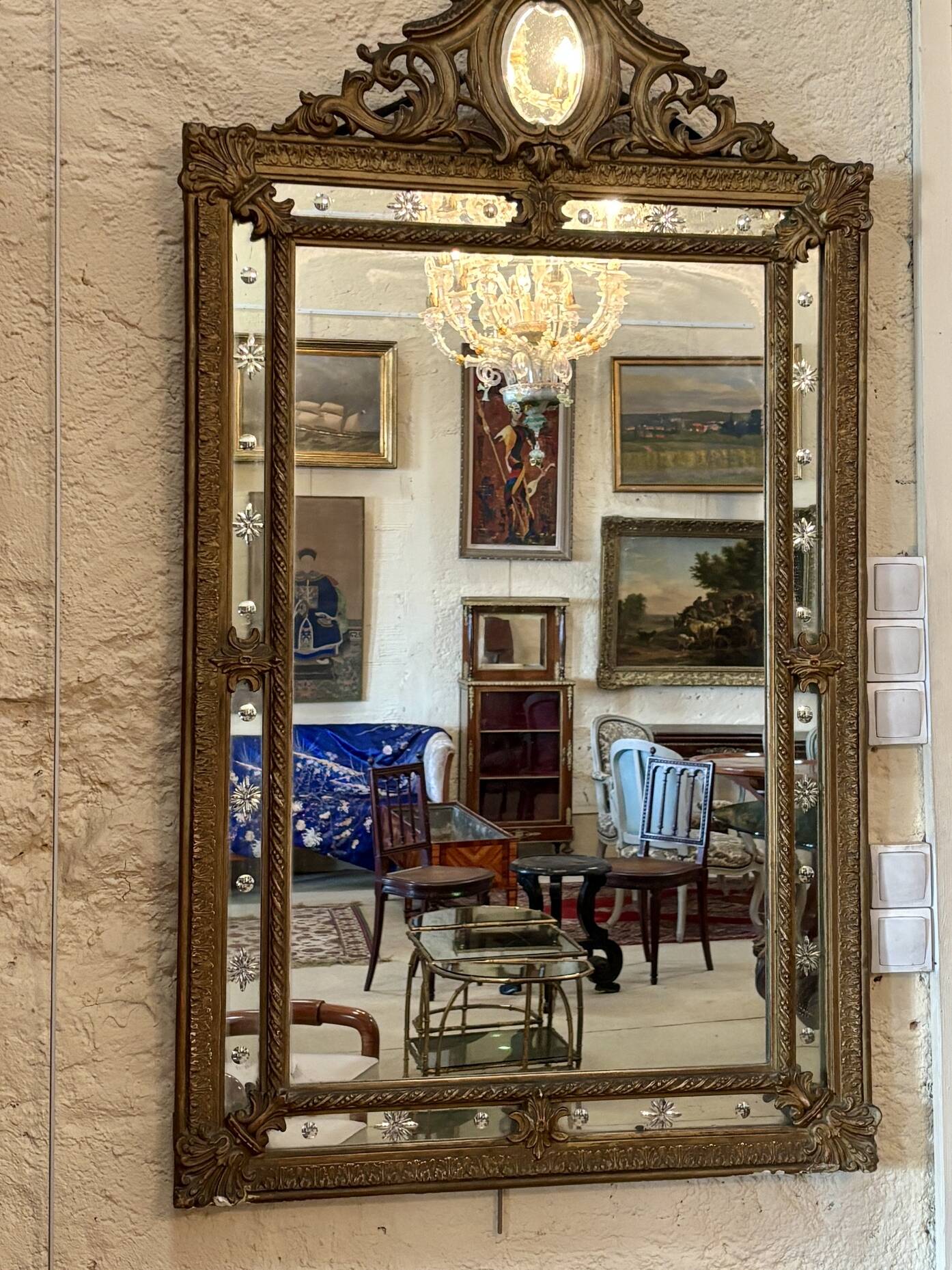 Grand miroir à parcloses en bois doré, XIXe siècle