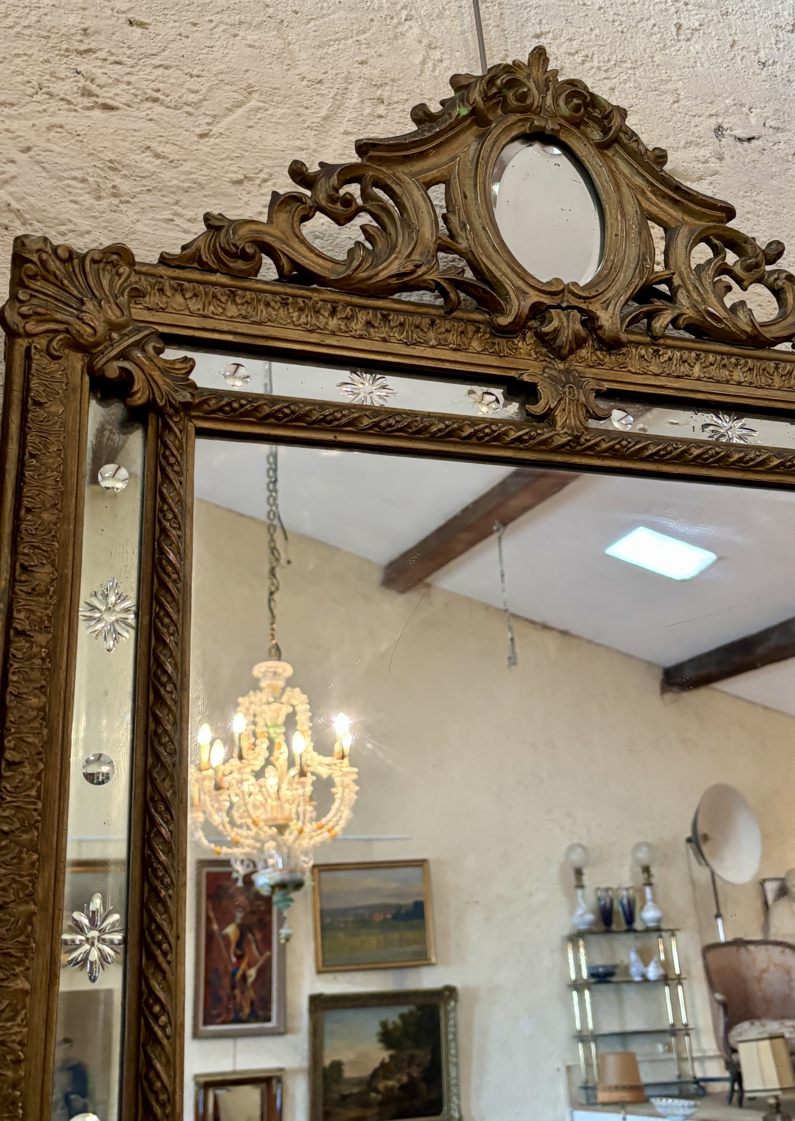 Grand miroir à parcloses en bois doré, XIXe siècle