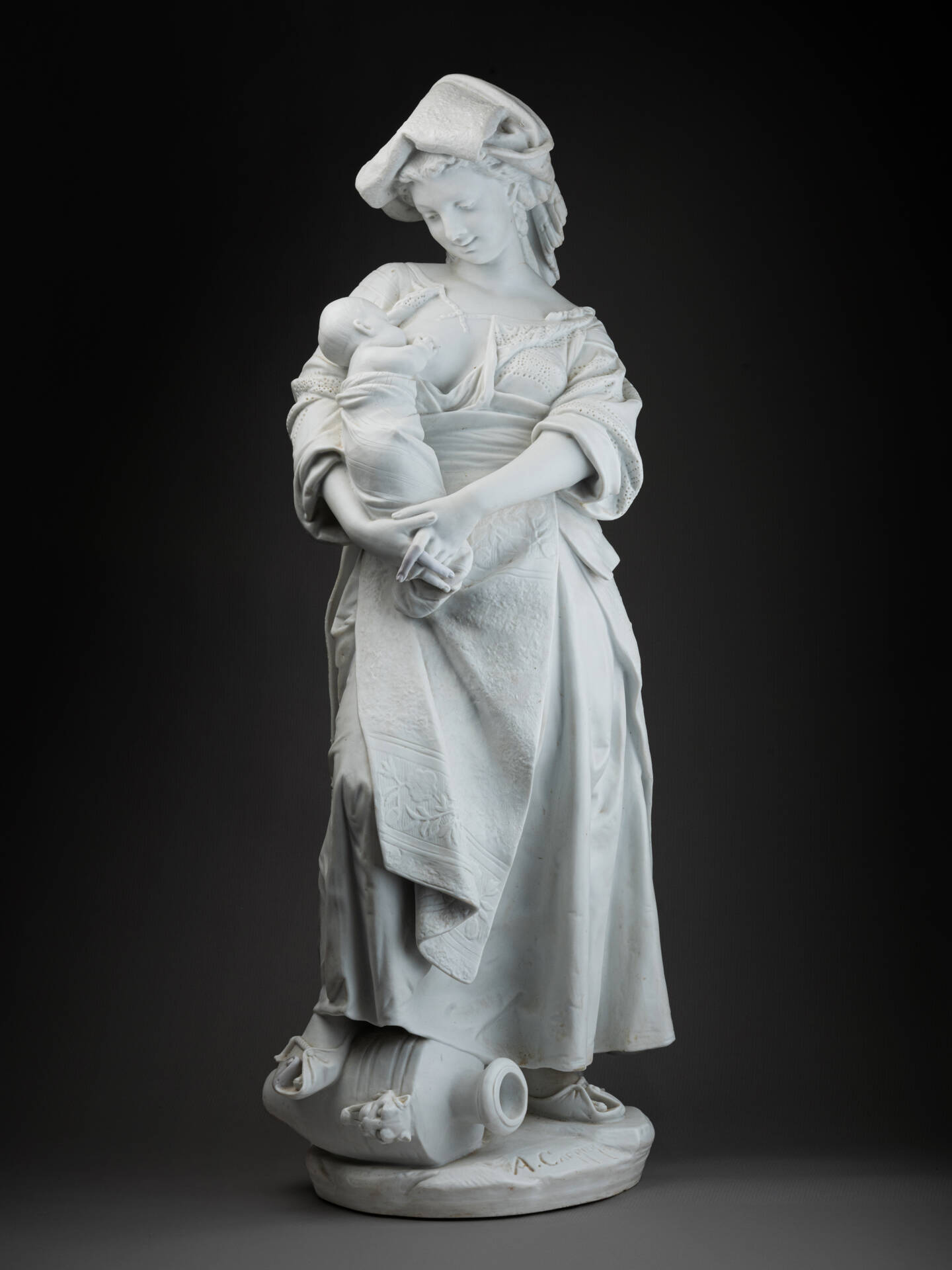 Albert Carrier-Belleuse (1824-1887), Biscuit Porcelain Sculpture of a Breastfeeding Woman, 19th Century