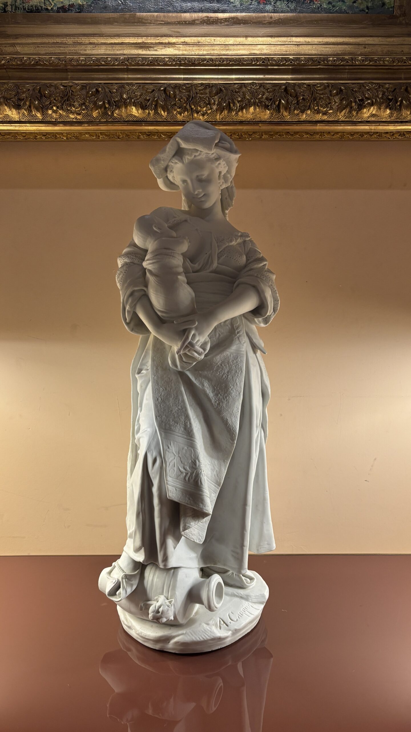 Albert Carrier-Belleuse (1824 - 1887), Sculpture en biscuit d’une femme allaitant, XIXe siècle