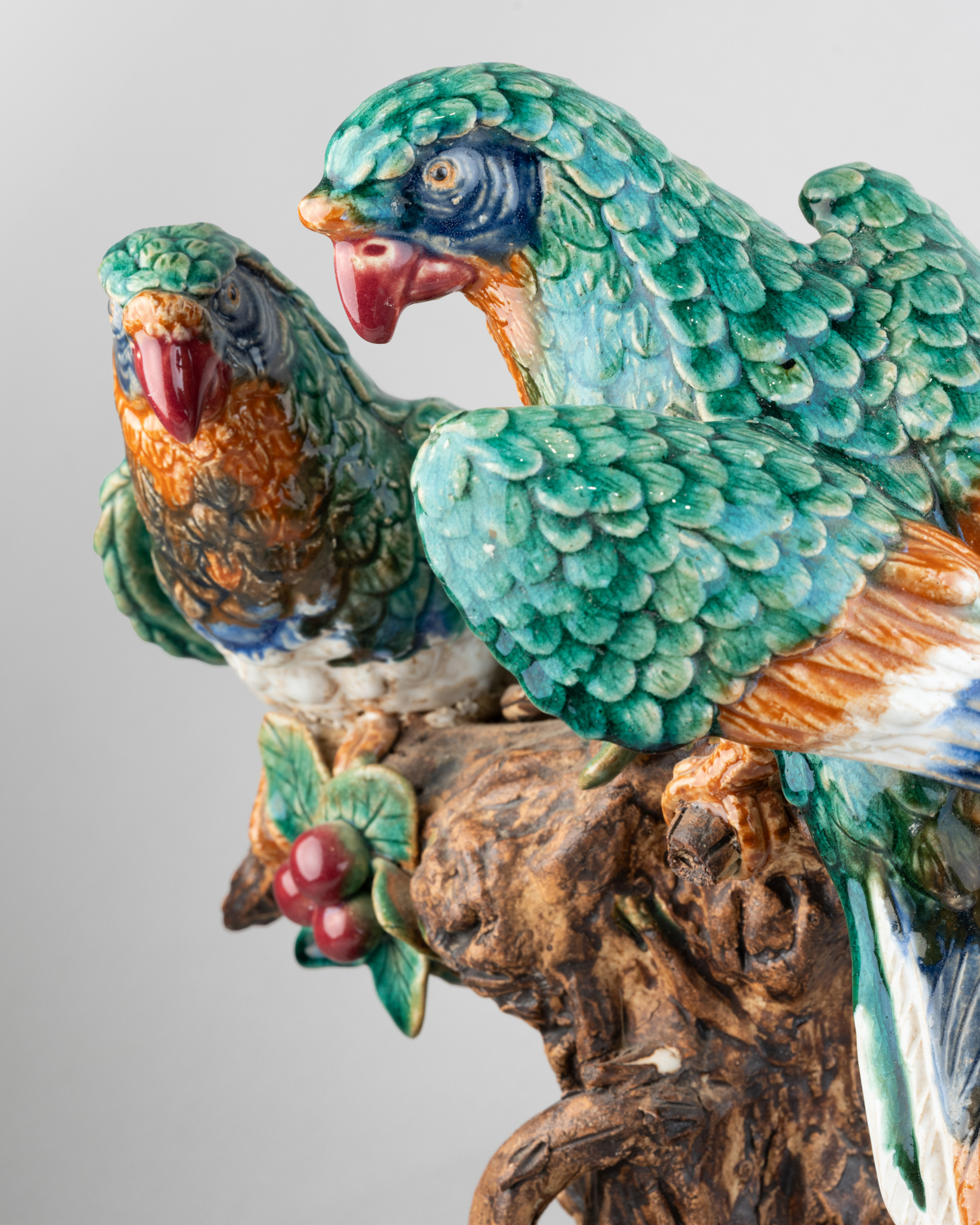 Glazed Terracotta with Parrots, 19th Century