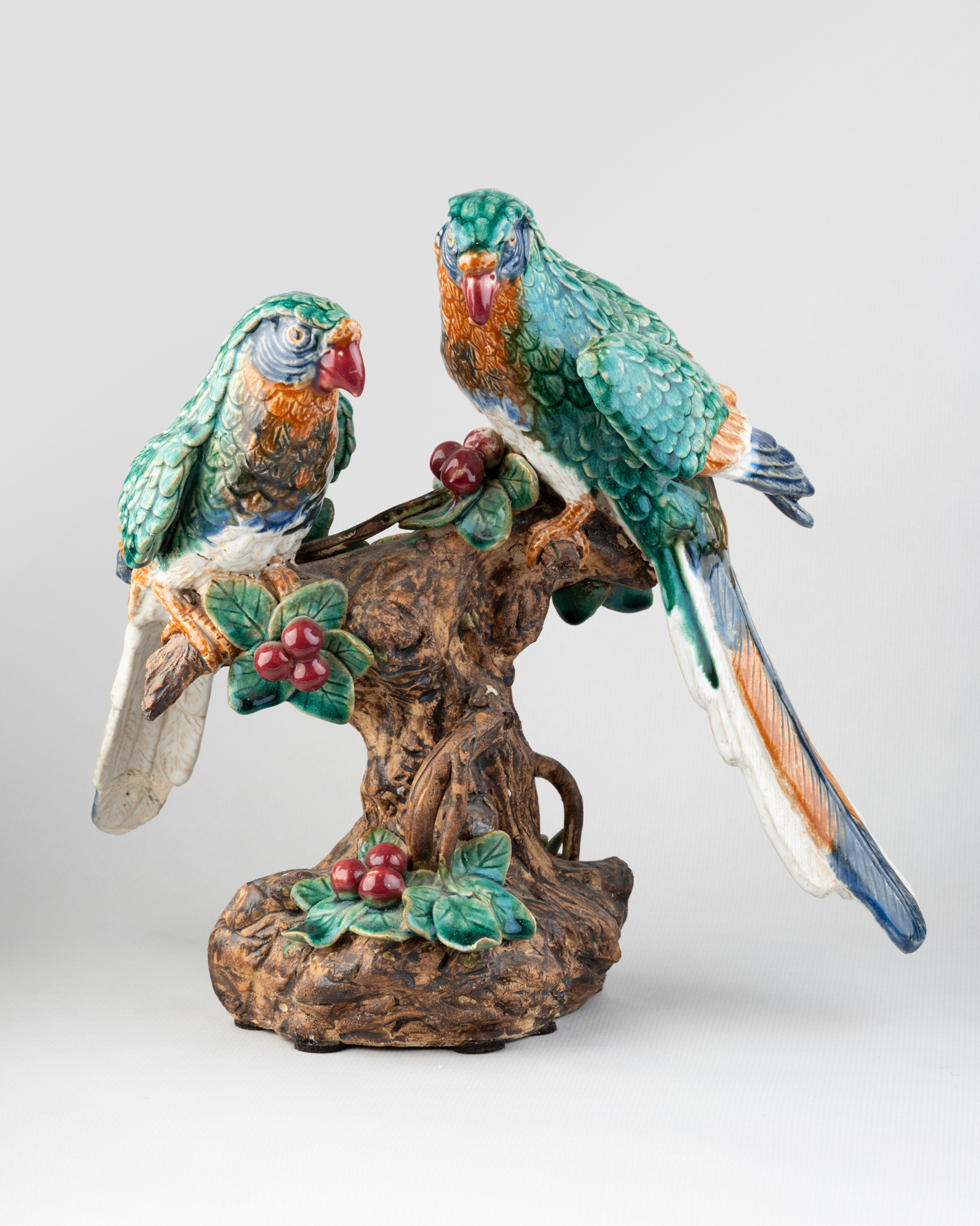 Glazed Terracotta with Parrots, 19th Century