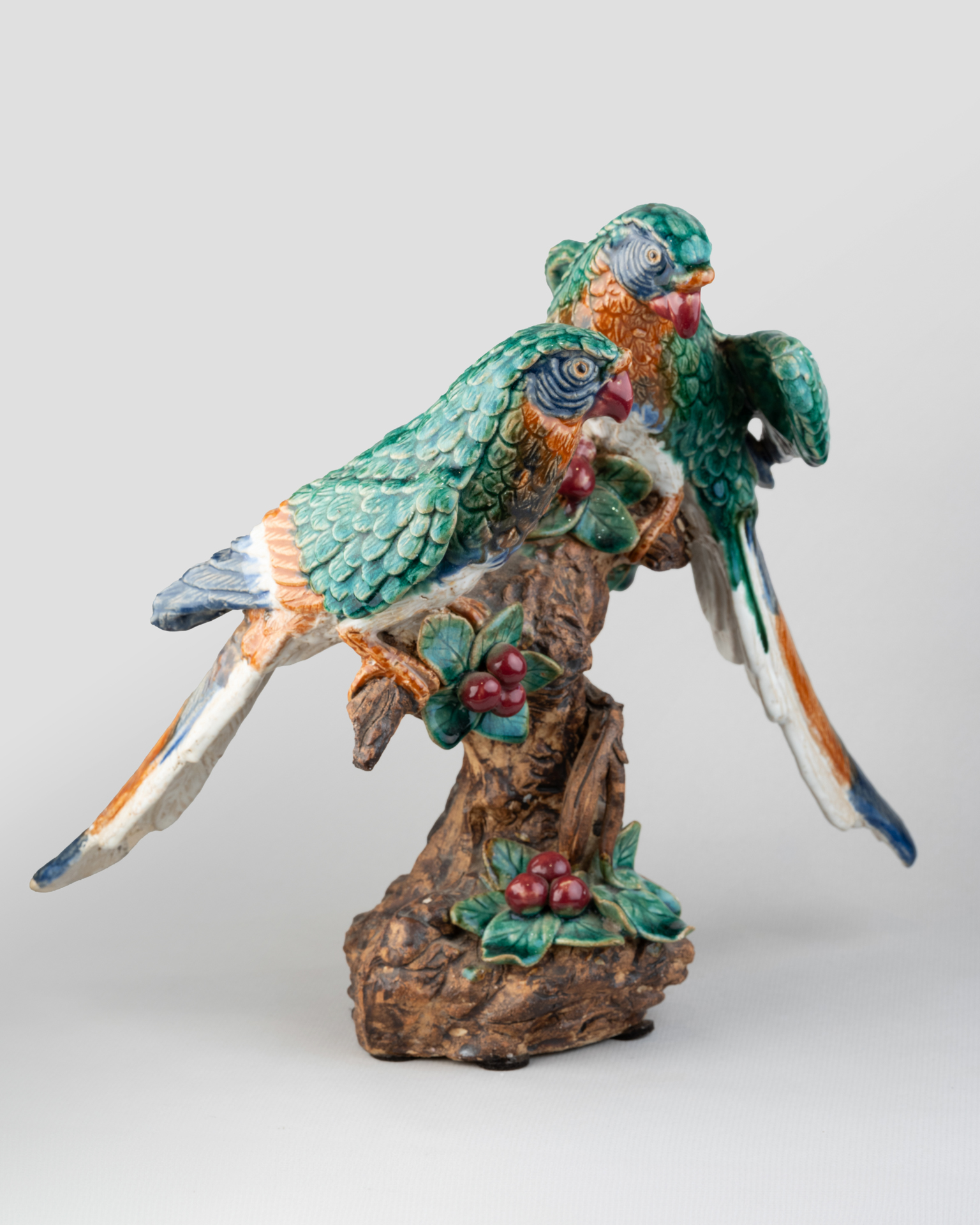 Glazed Terracotta with Parrots, 19th Century