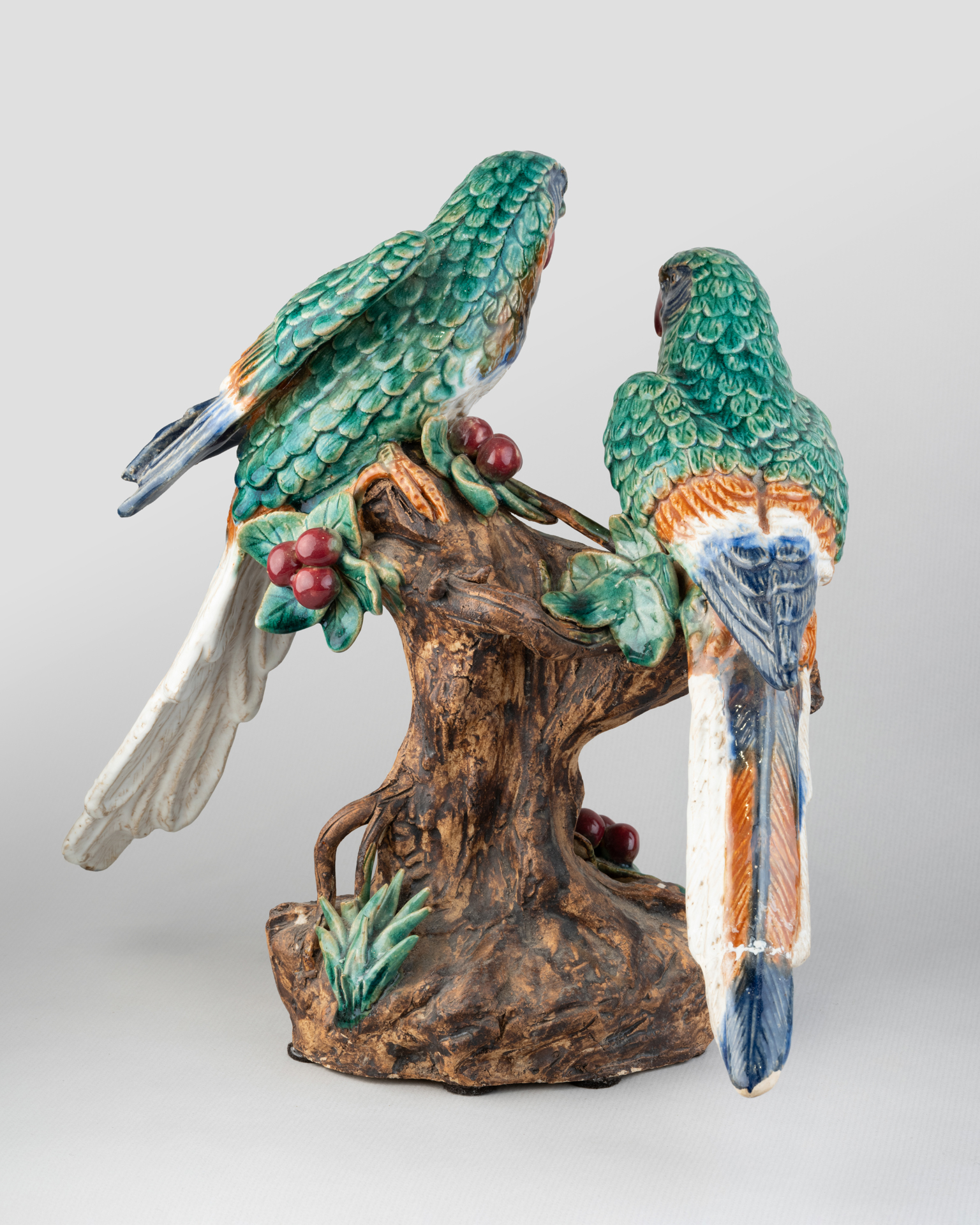 Glazed Terracotta with Parrots, 19th Century