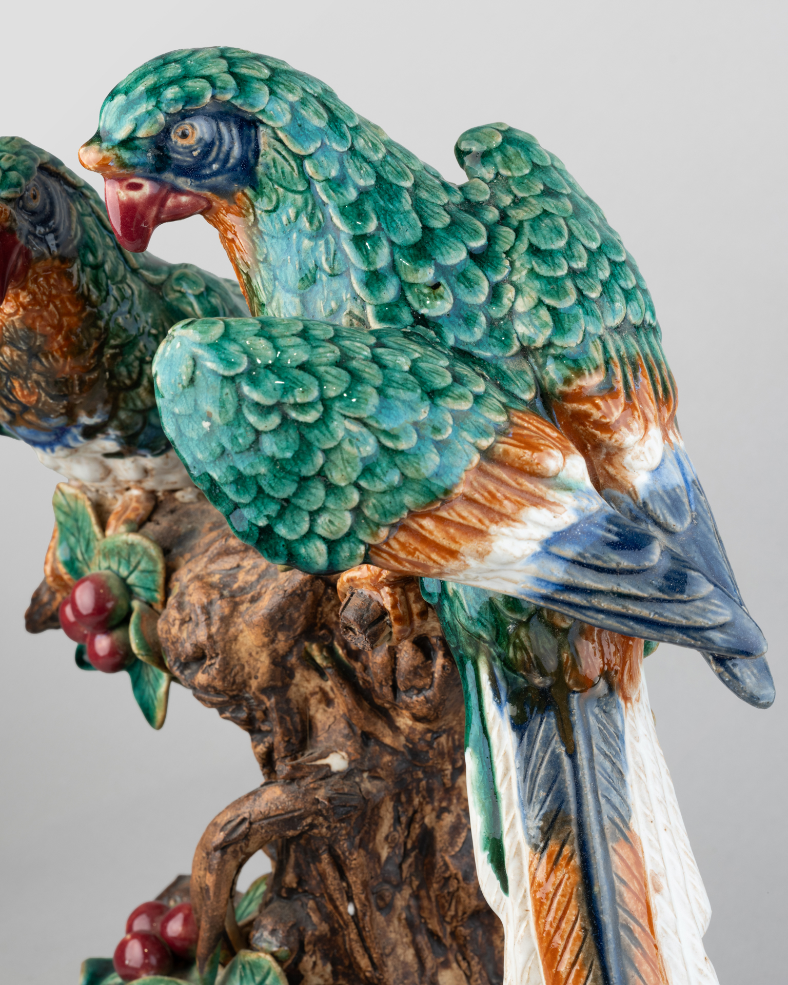 Glazed Terracotta with Parrots, 19th Century