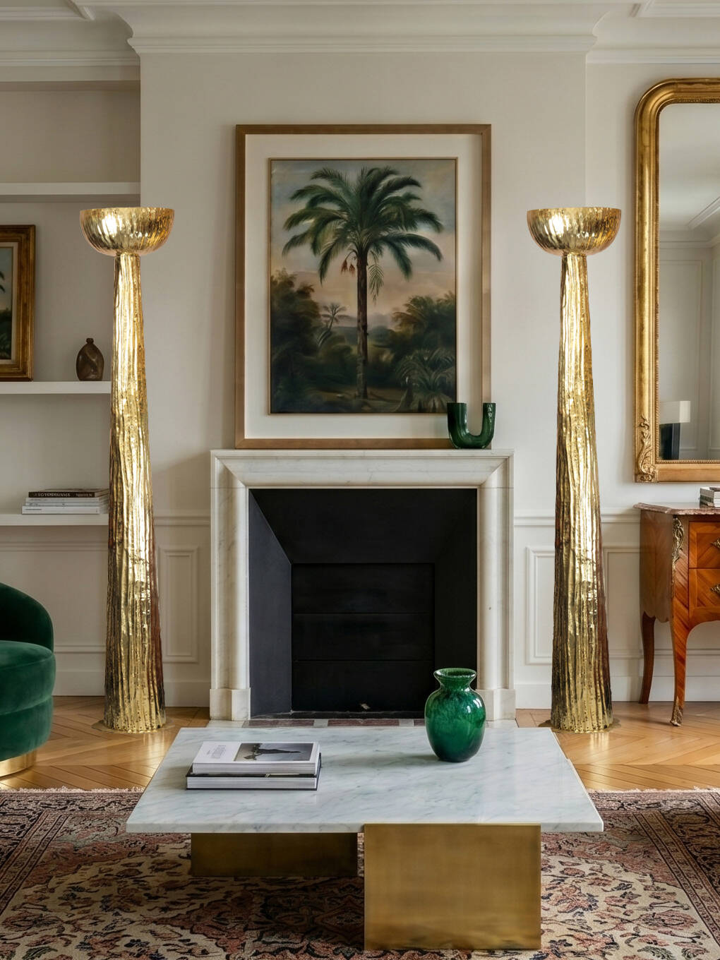 Pair of Hammered Brass Floor Lamps, Italian Design, 20th Century