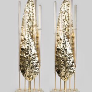 Pair of Murano Glass and Brass Lamps, Late 20th Century