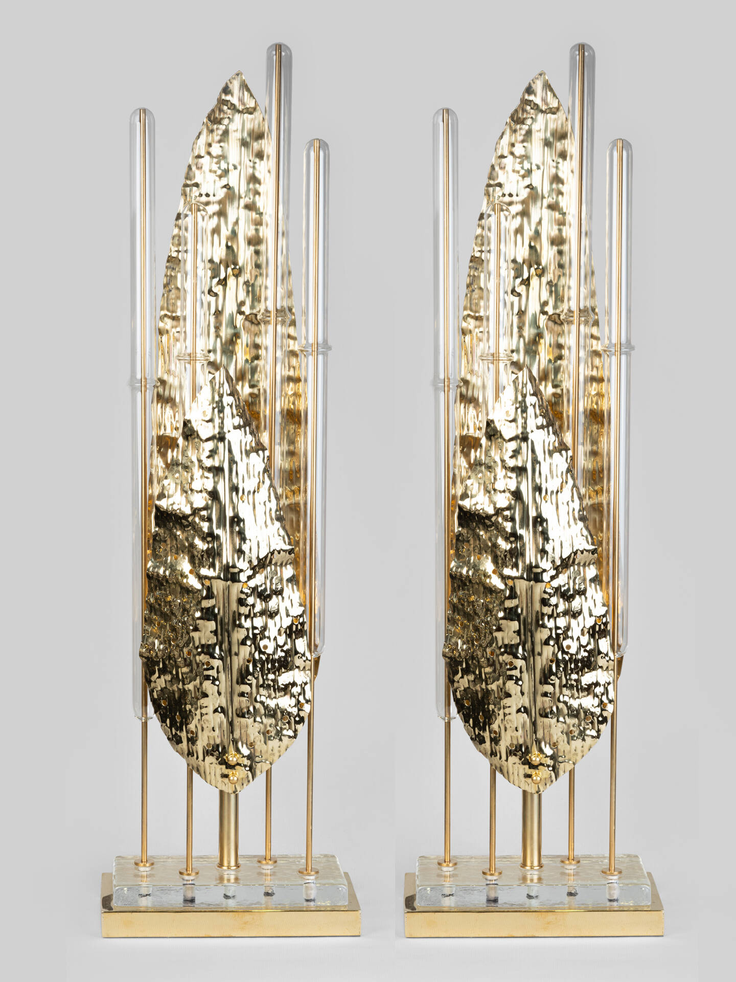 Paire de lampes verre Murano et laiton, fin XXe siècle