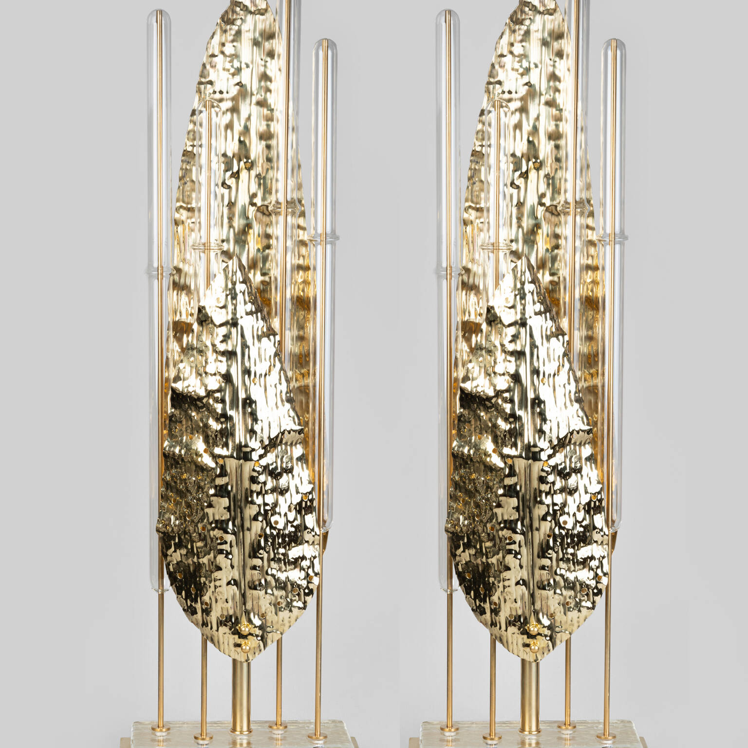 Pair of Murano Glass and Brass Lamps, Late 20th Century