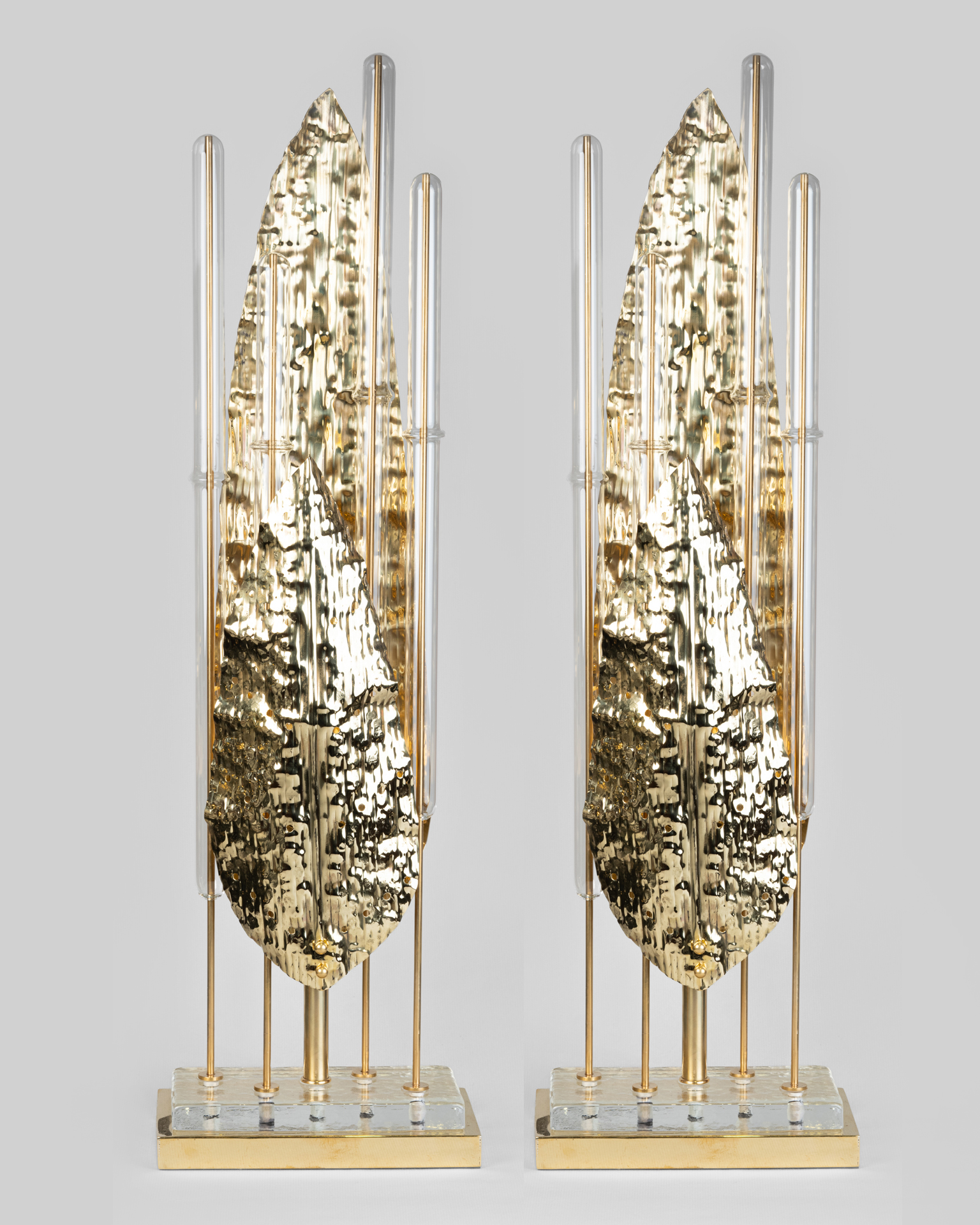 Paire de lampes verre Murano et laiton, fin XXe siècle