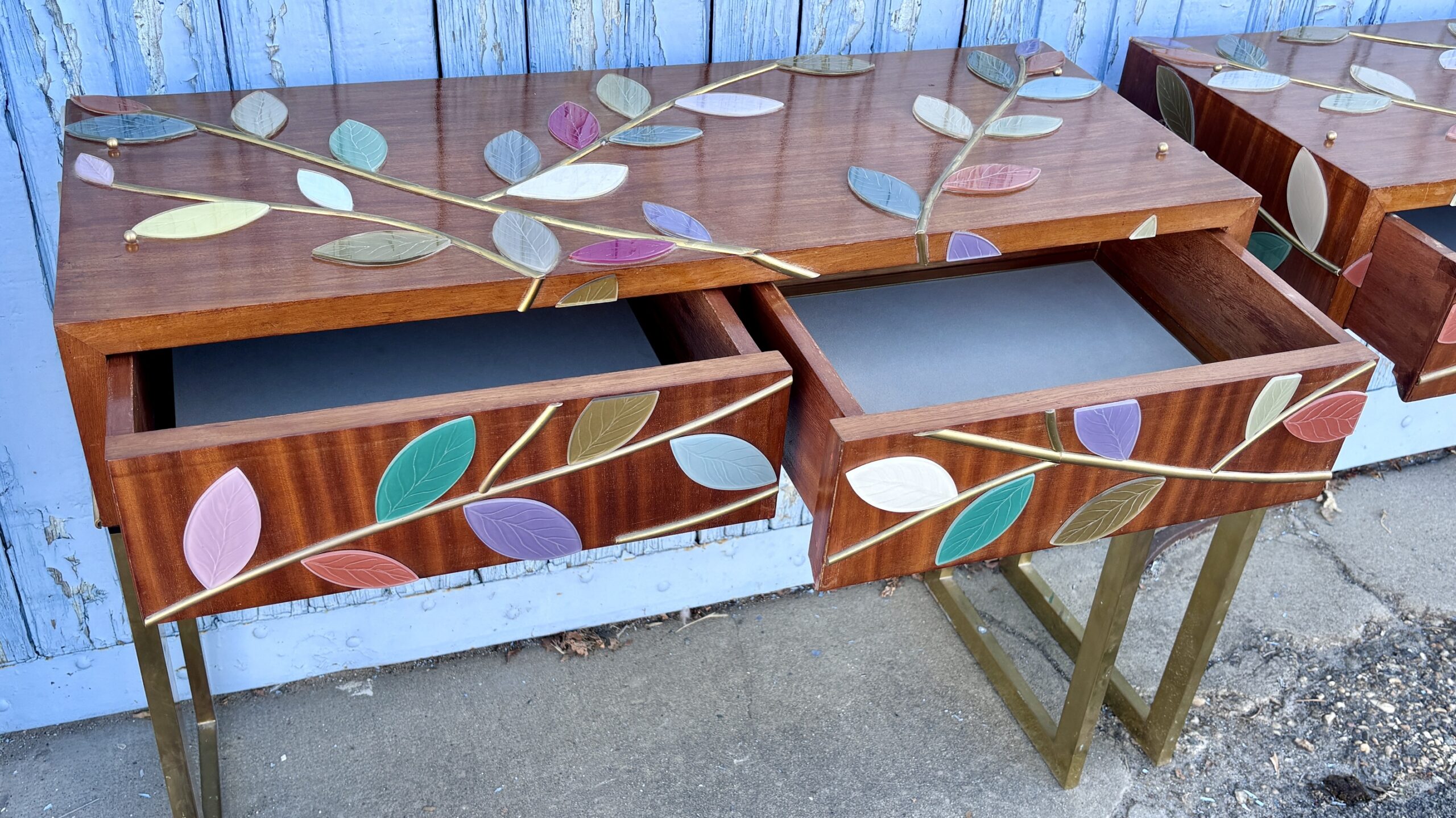 Two (2) Console Tables Clad in Murano Glass Foliage, 20th Century