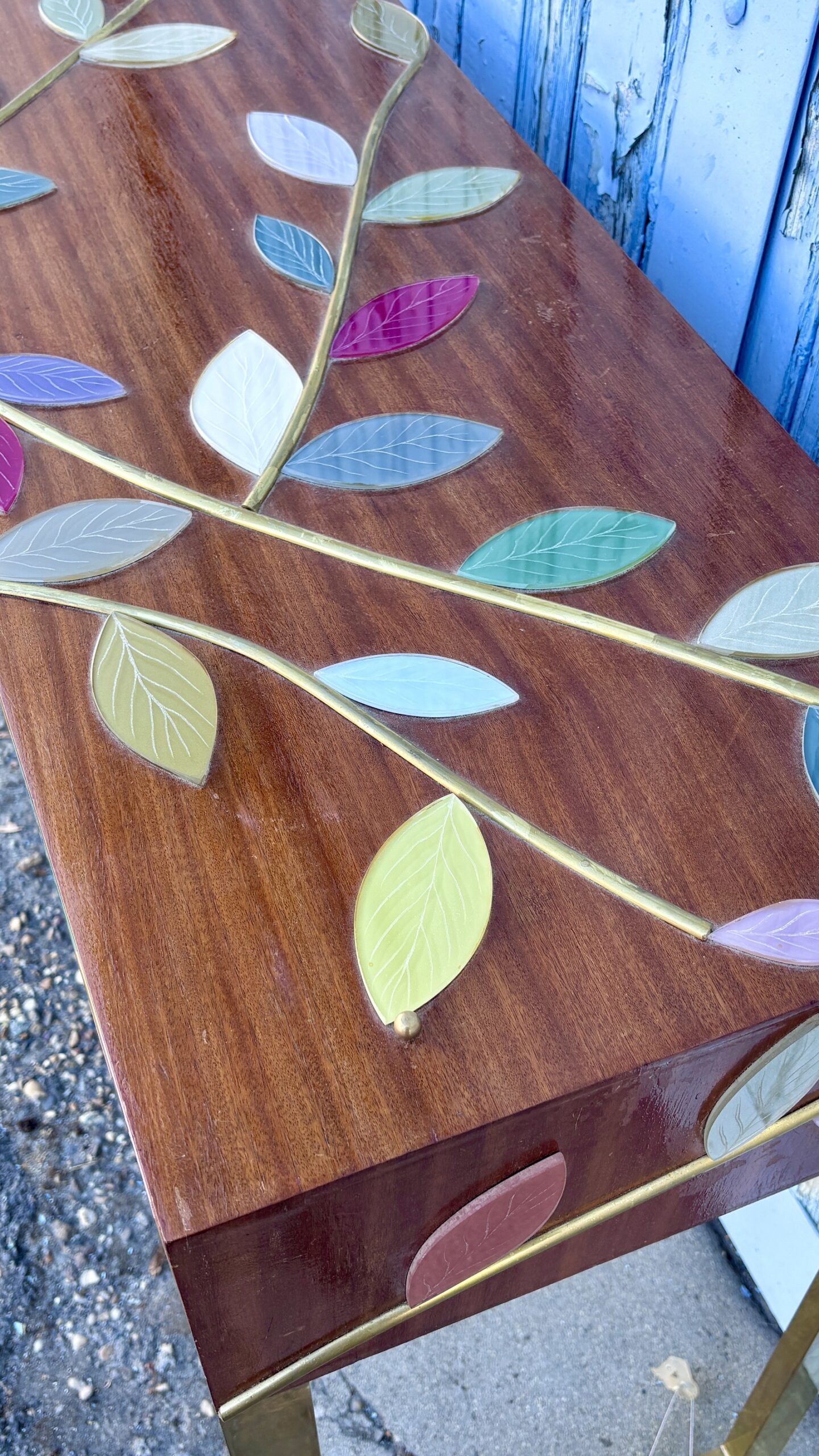 Two (2) Console Tables Clad in Murano Glass Foliage, 20th Century