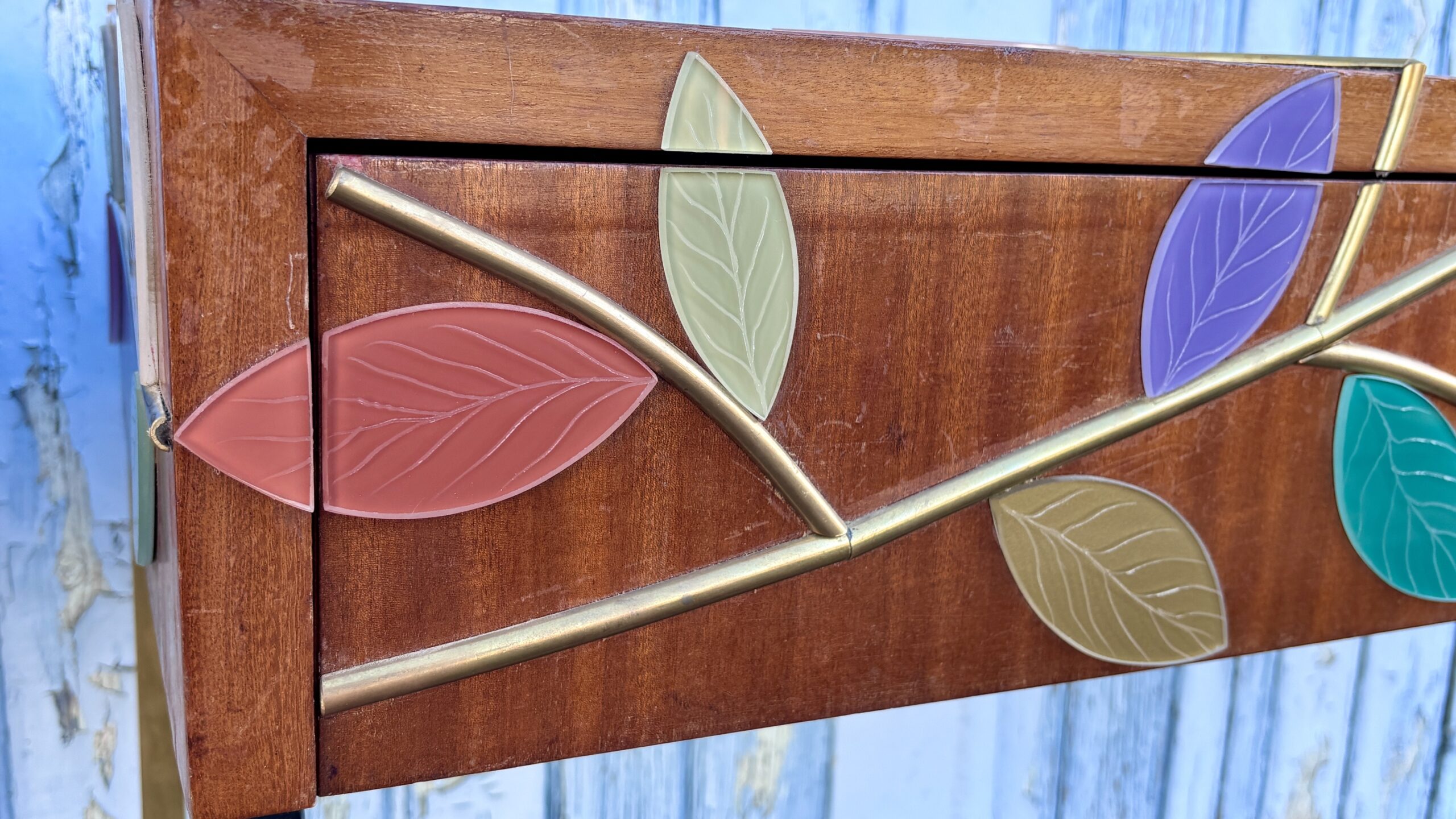 Two (2) Console Tables Clad in Murano Glass Foliage, 20th Century